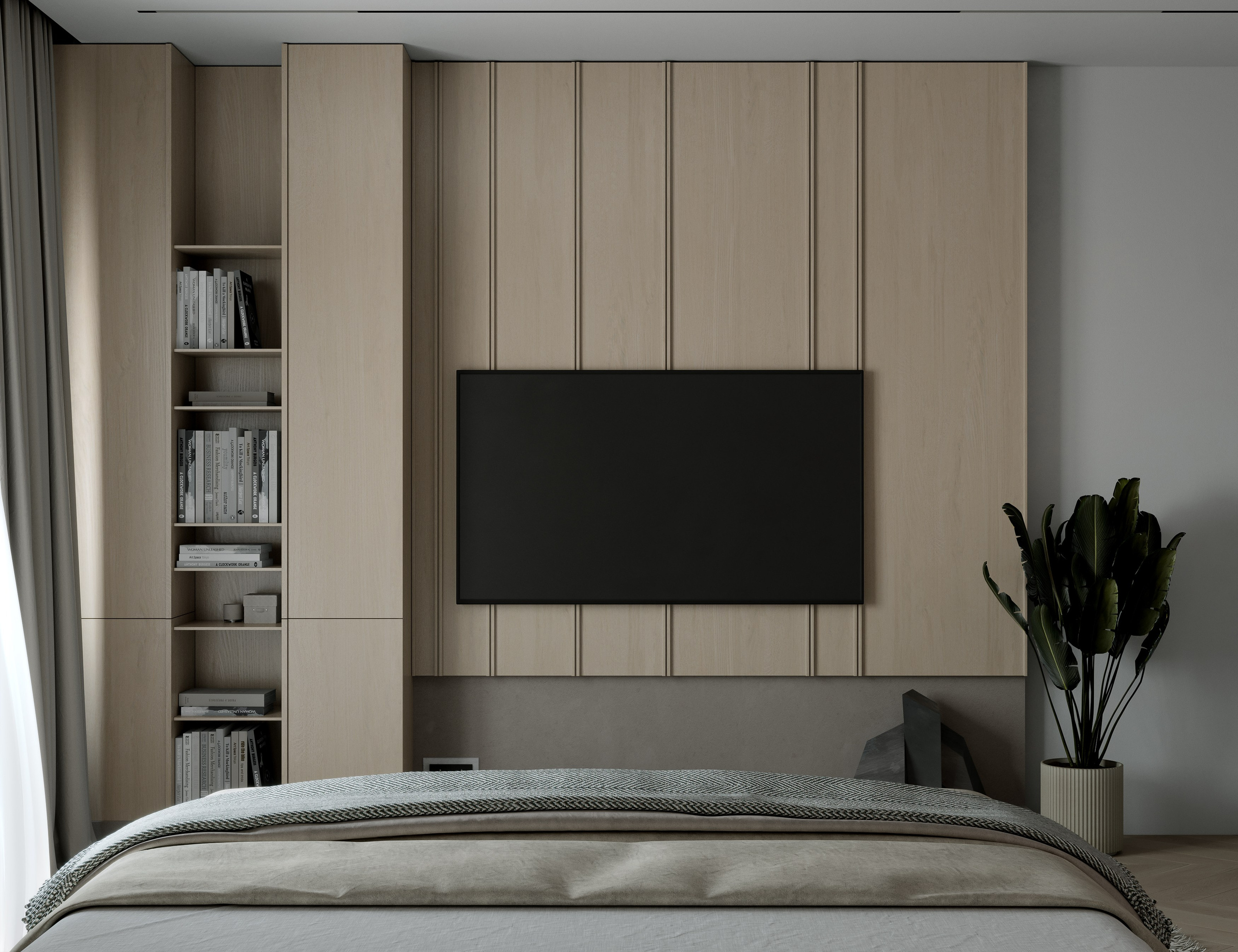 Спальня в мос. области, 2024. 3D визуализация интерьера и архитектурной среды