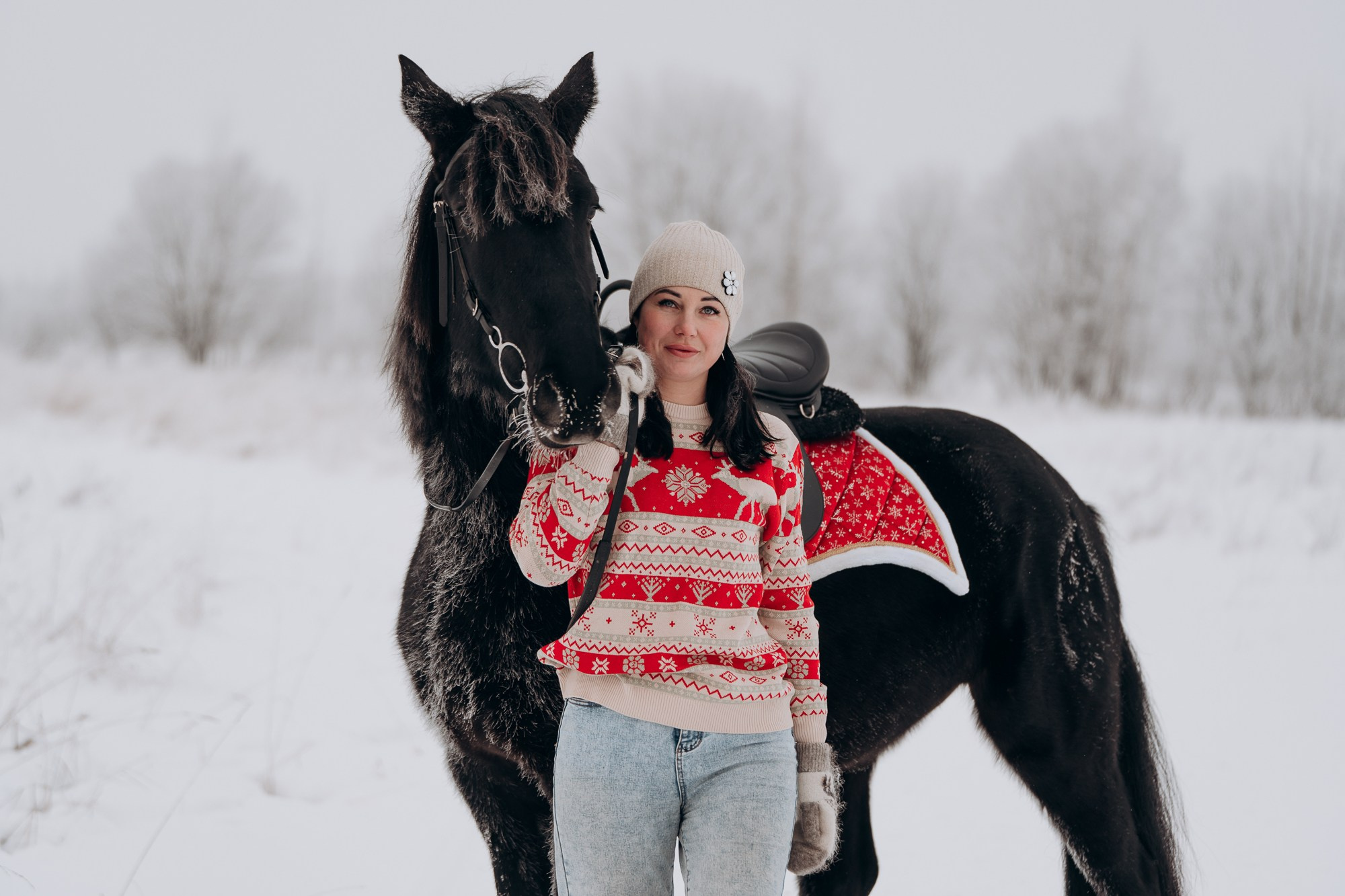 Зимняя фотосессия с лошадьми для двоих. Свадебный и репортажный фотограф в Ярославле Евгений Сальников