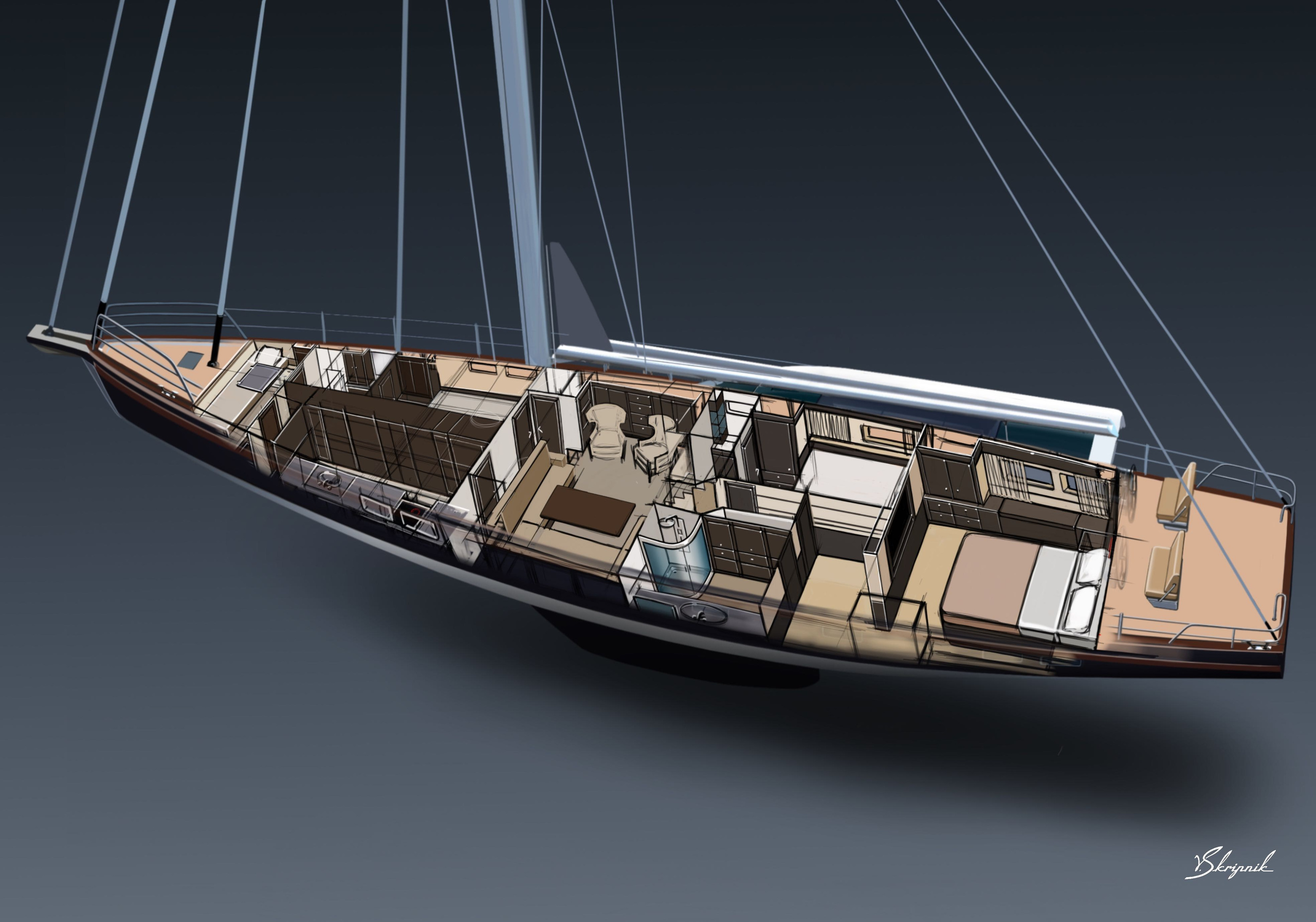 Индивидуальный дизайн парусной яхты Oyster 625. Design Yachts and Cars