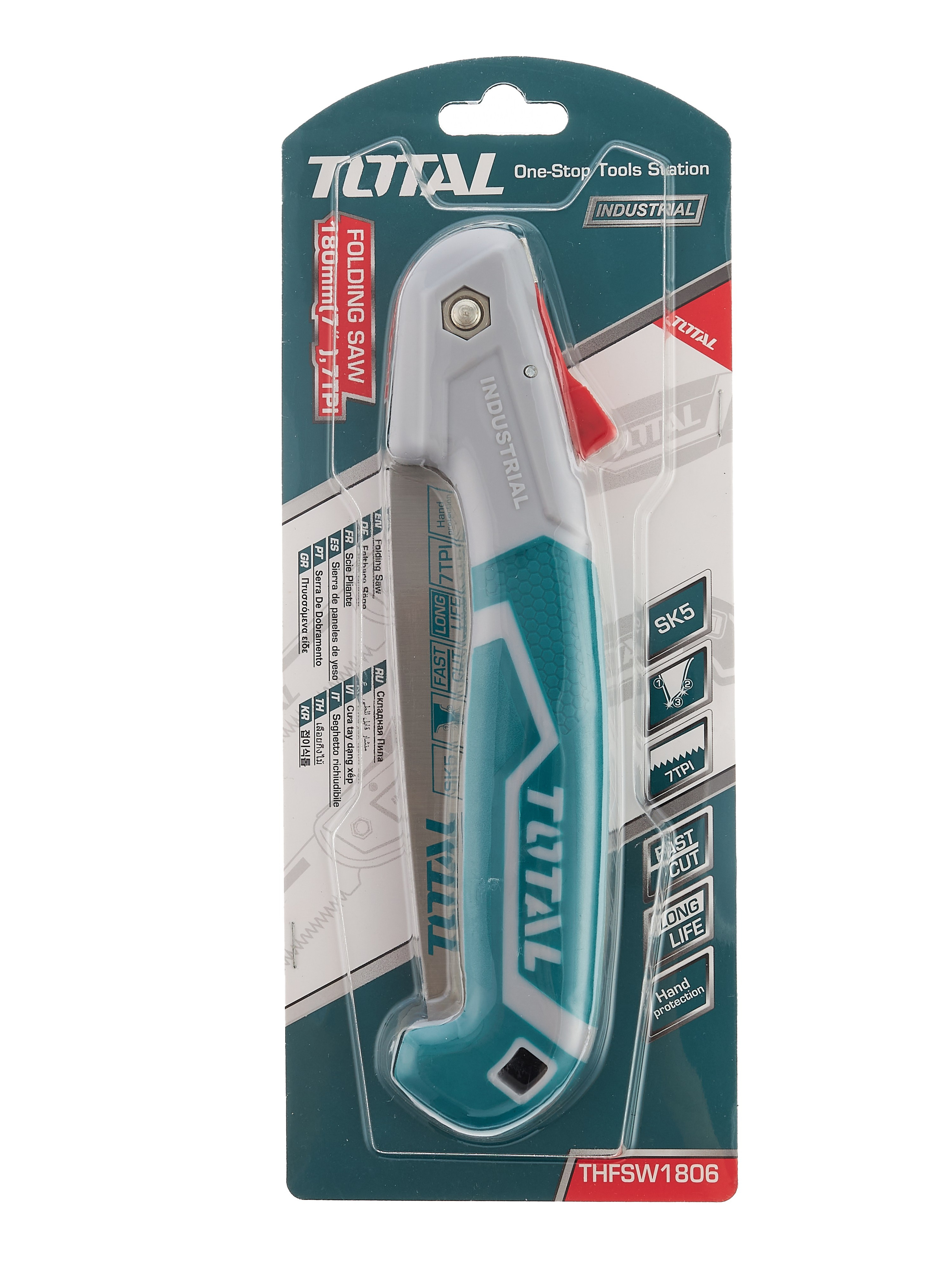 Ножовка Total в упаковке на белом фоне