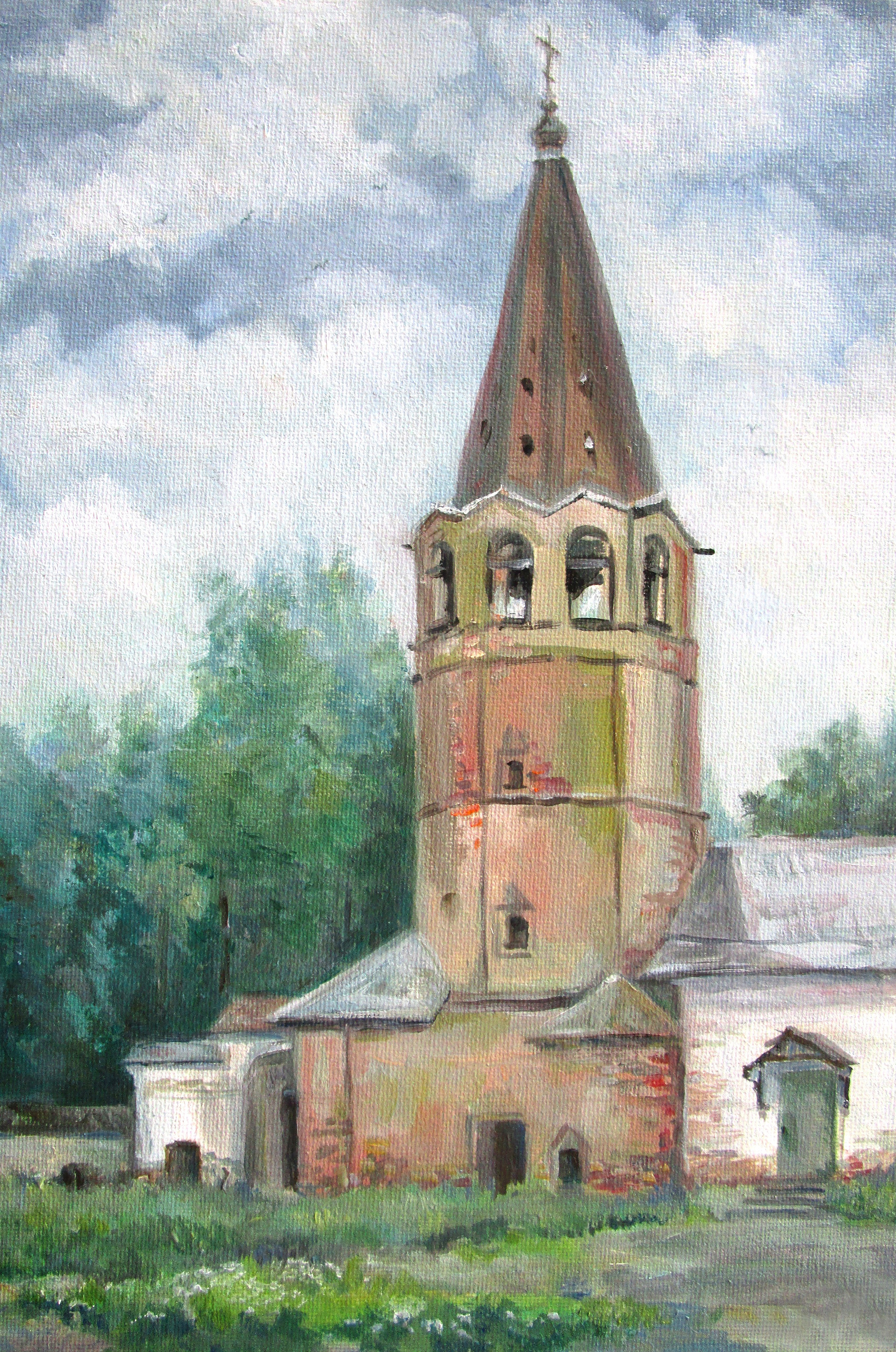 Колокольня Знаменского собора в Великом Новгороде; холст / масло, 2018