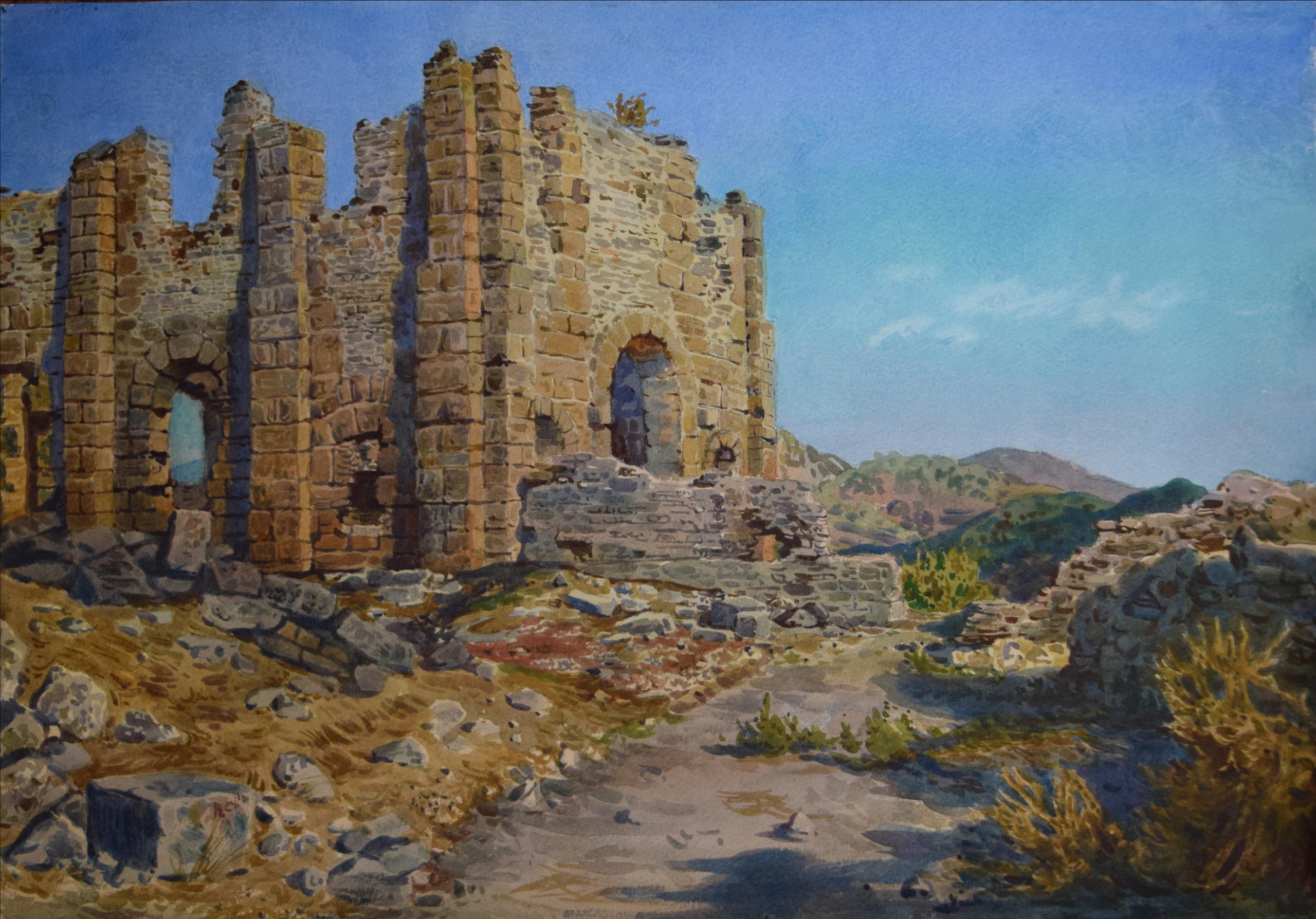 Аспендос. Базилика. 35 на 51 см. бумага, акварель. 2020 г.