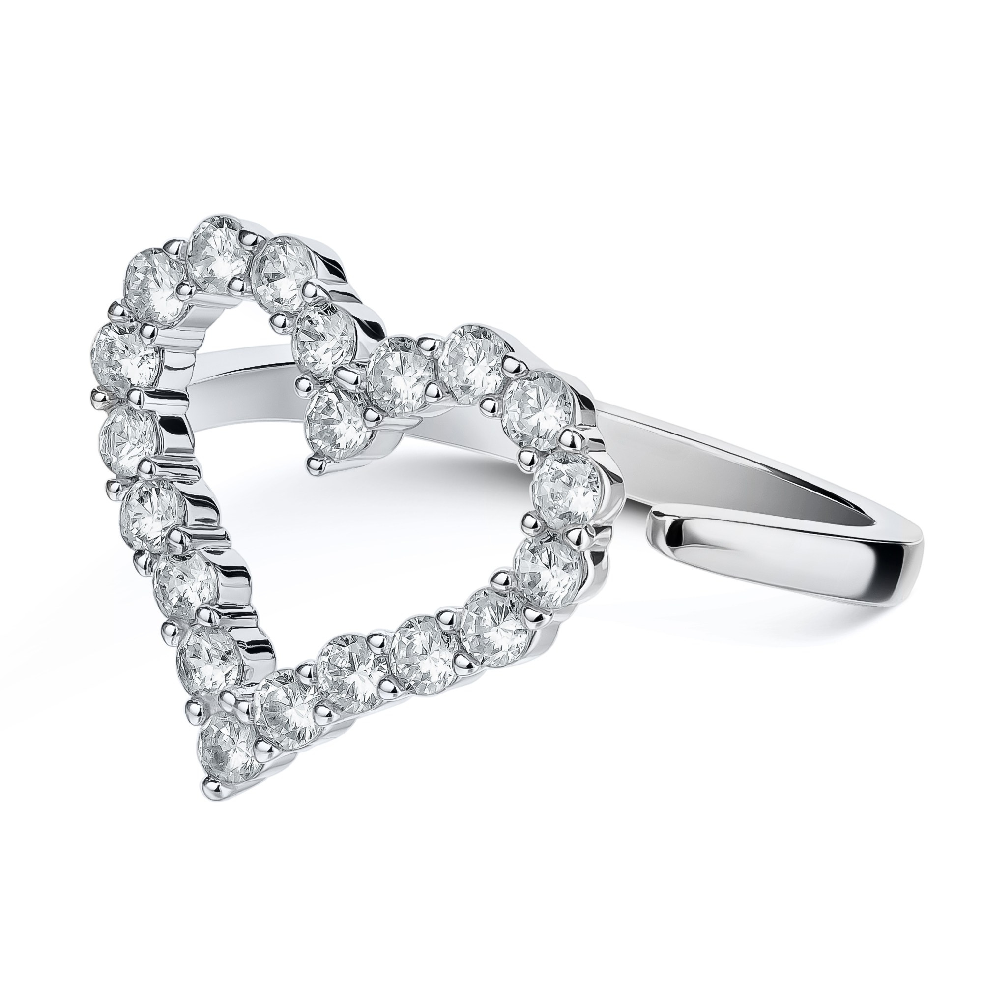 Кольцо с фианитами "сердце"