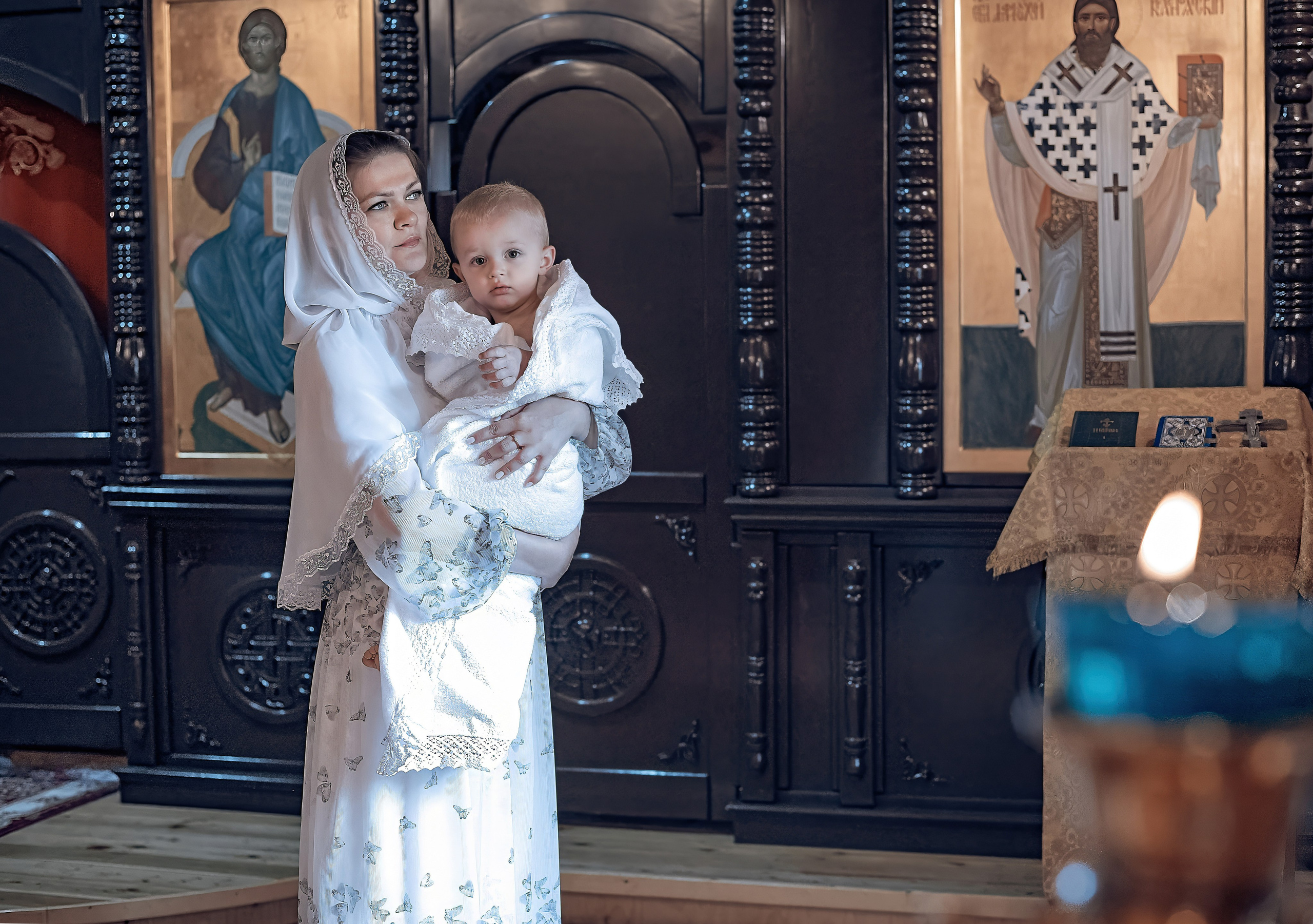 Крещение Витюши в храме священномученника Амфилохия. Фотографы крещения/венчания  Красноярск Татьяна и Вячеслав Переваловы