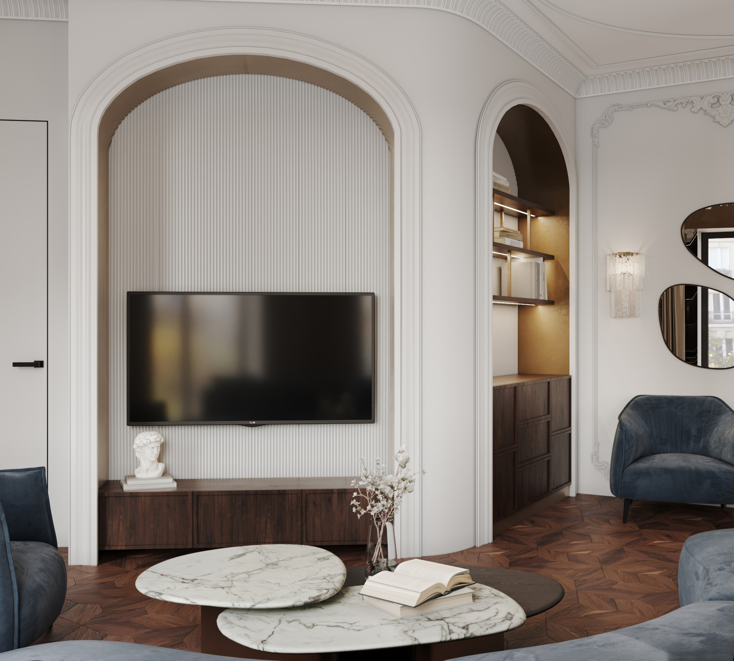 Кухня-гстиная ЖК Скай. Интерьерная 3D Визуализация