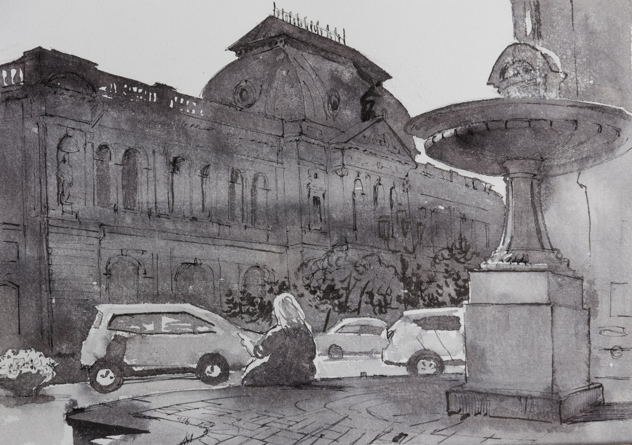 город, графика, черно-белый город, белые ночи, Петербург