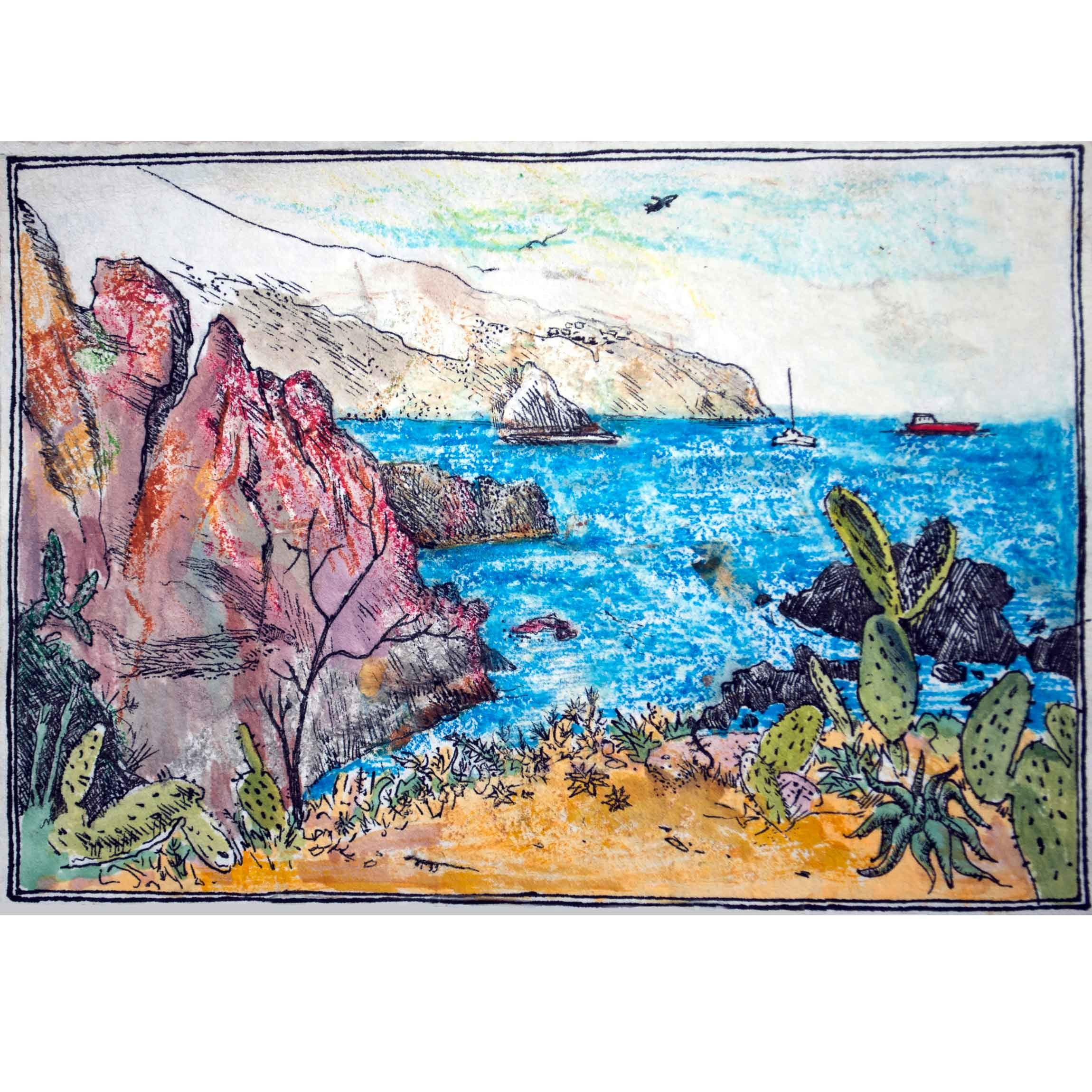 МАДЕЙРА. ПОРТУГАЛИЯ. тушь, масляная пастель графика художник Перепеченова Анна