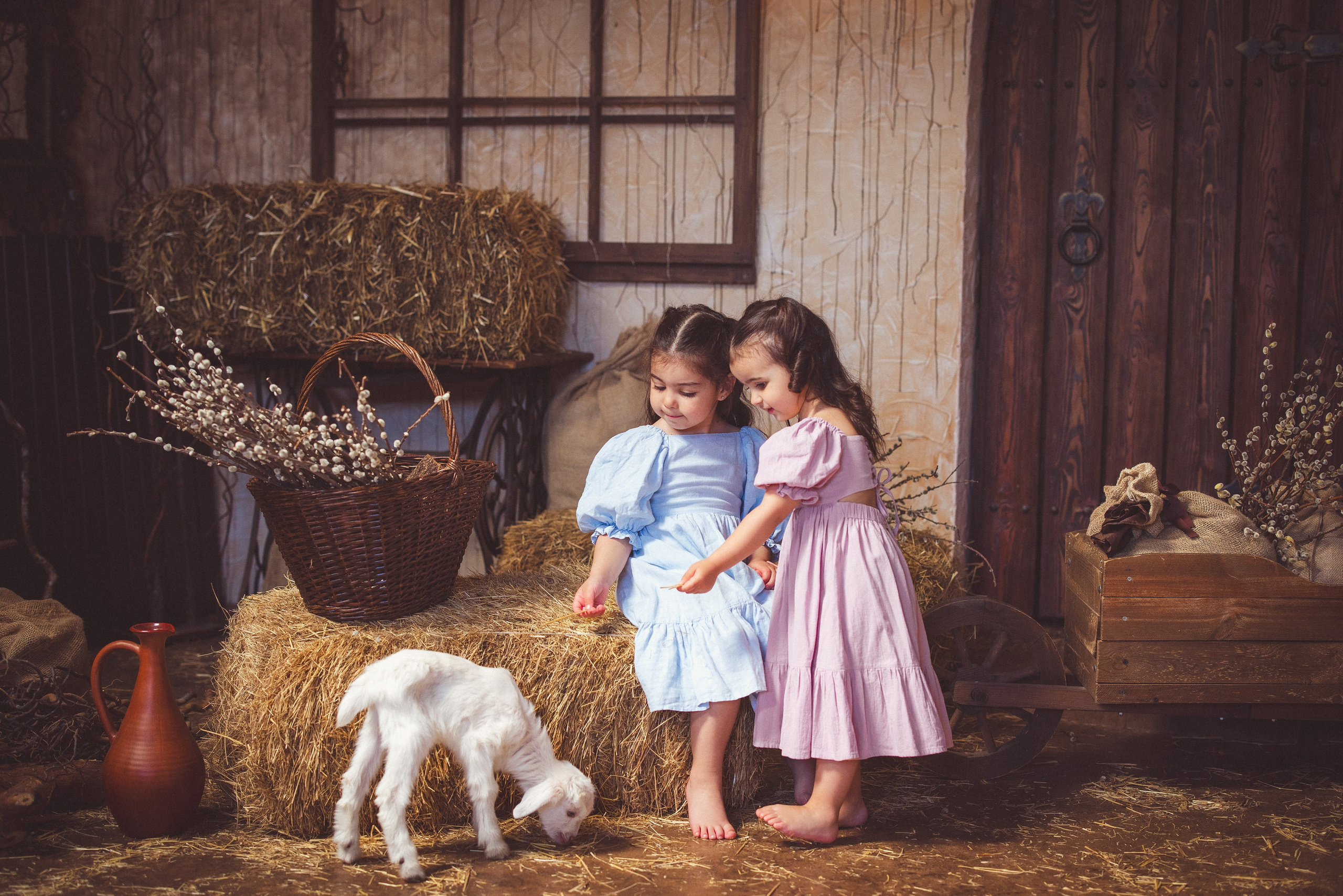 Пасхальный фотопроект с козочкой и утятами, в фотостудии «Эль» 2024 г. Семейный и детский фотограф в Краснодаре Анна Трашкова