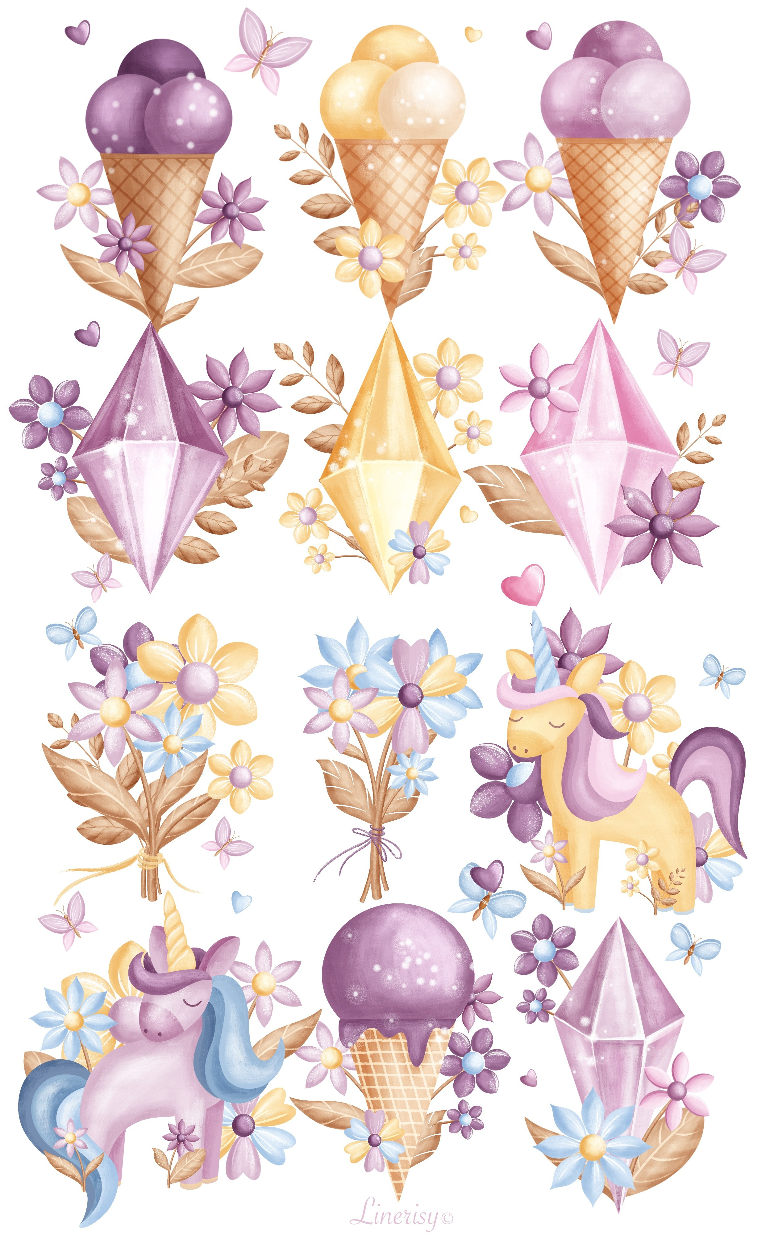 Коллекция «Весна» — графические элементы, иллюстрации, бесшовные паттерны, рамки и бордюры. Художник-иллюстратор Евгения Бекренёва