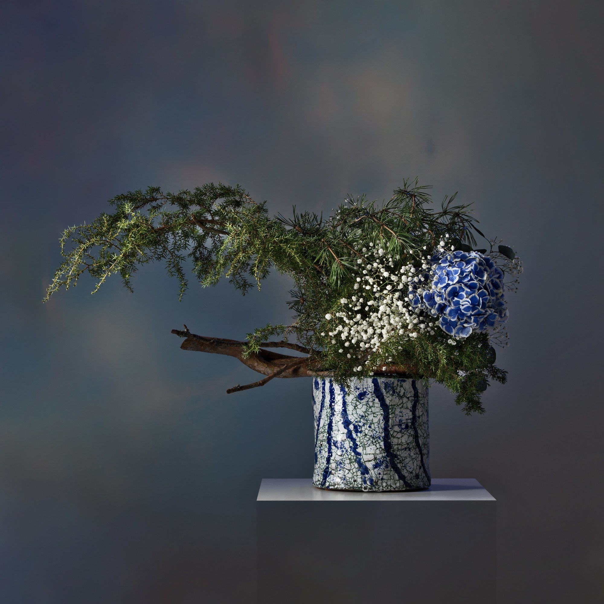 Фотосъёмка икебаны цветов и сухоцветов.