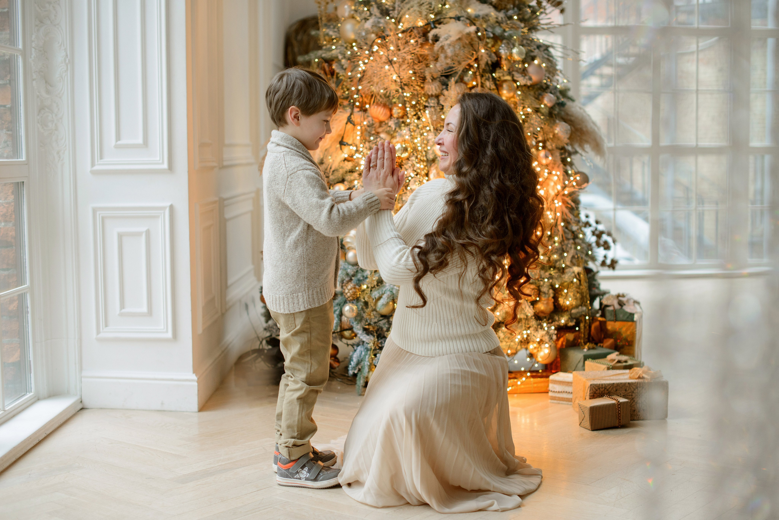 Mom and son , Studio photo shoot at Christmas time