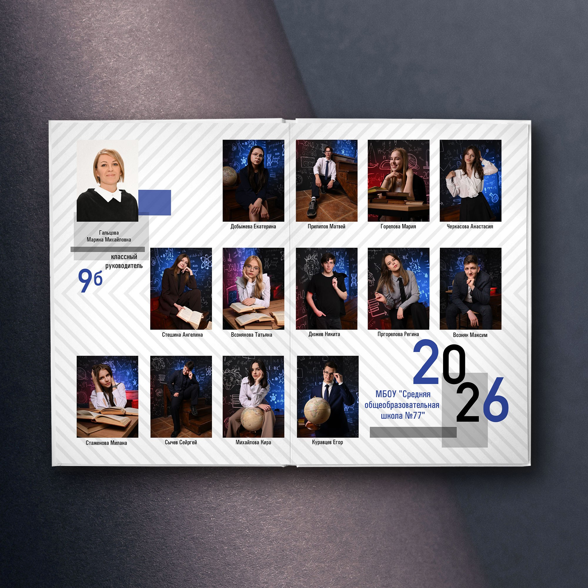 любимые одноклассники и классный руководитель на общем развороте в альбоме