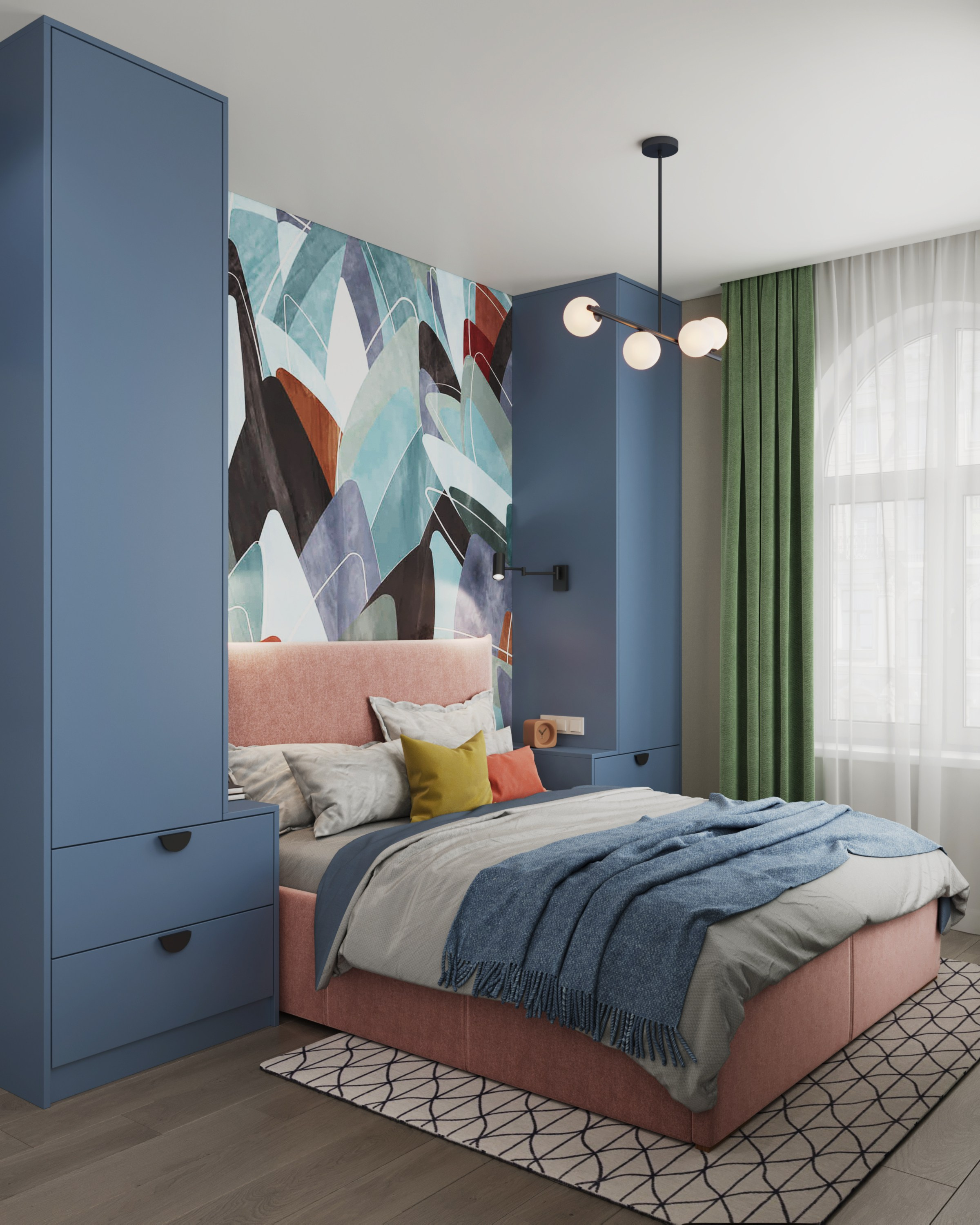 Мастер-спальня с видовыми окнами, интерьерный дизайнер Ксения Новикова, проект ЖК Наследие, интерьер без минимализма