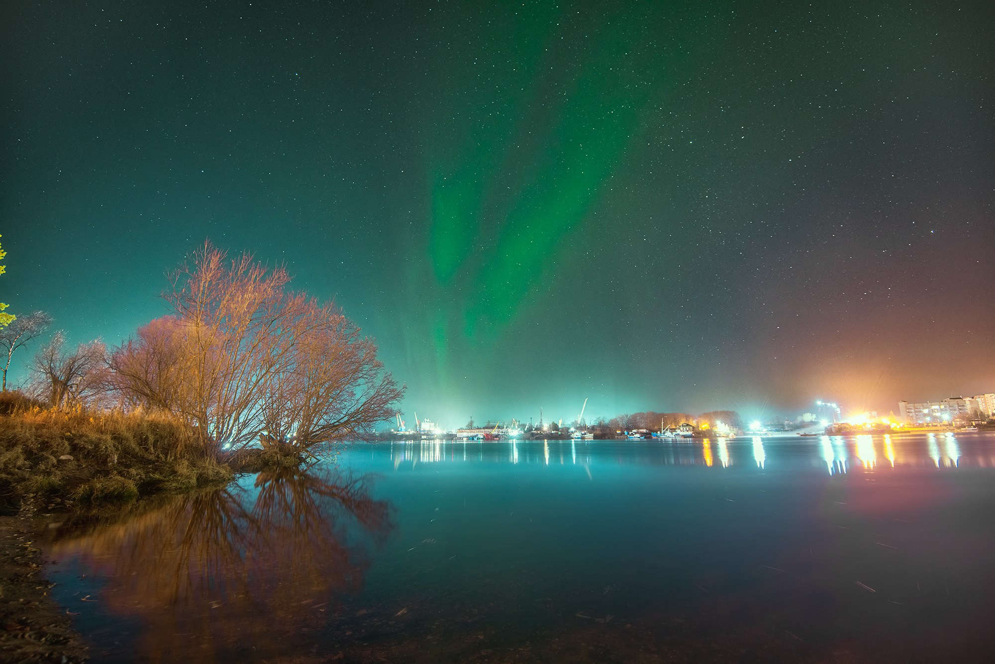 Северное сияние. Аэросъемка в Архангельске, Александр Ермолин