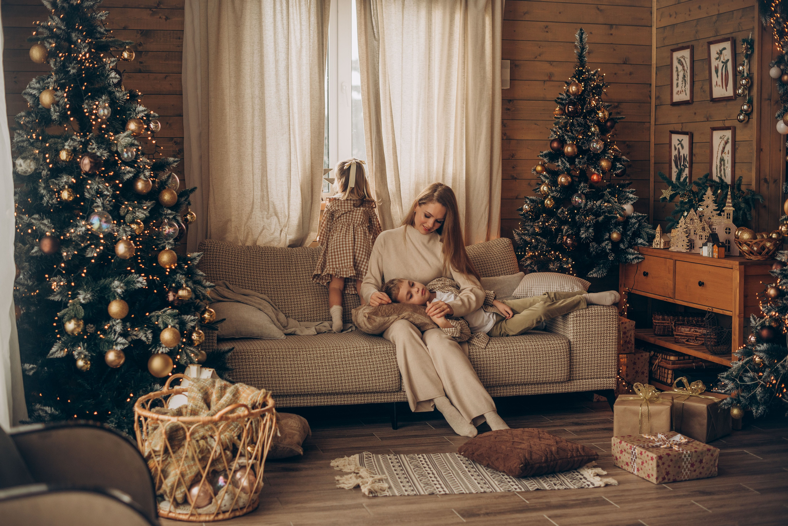 Семейная новогодняя фотосессия в студии. Семейный фотограф в Домодедово и Москве Елена Пичугина