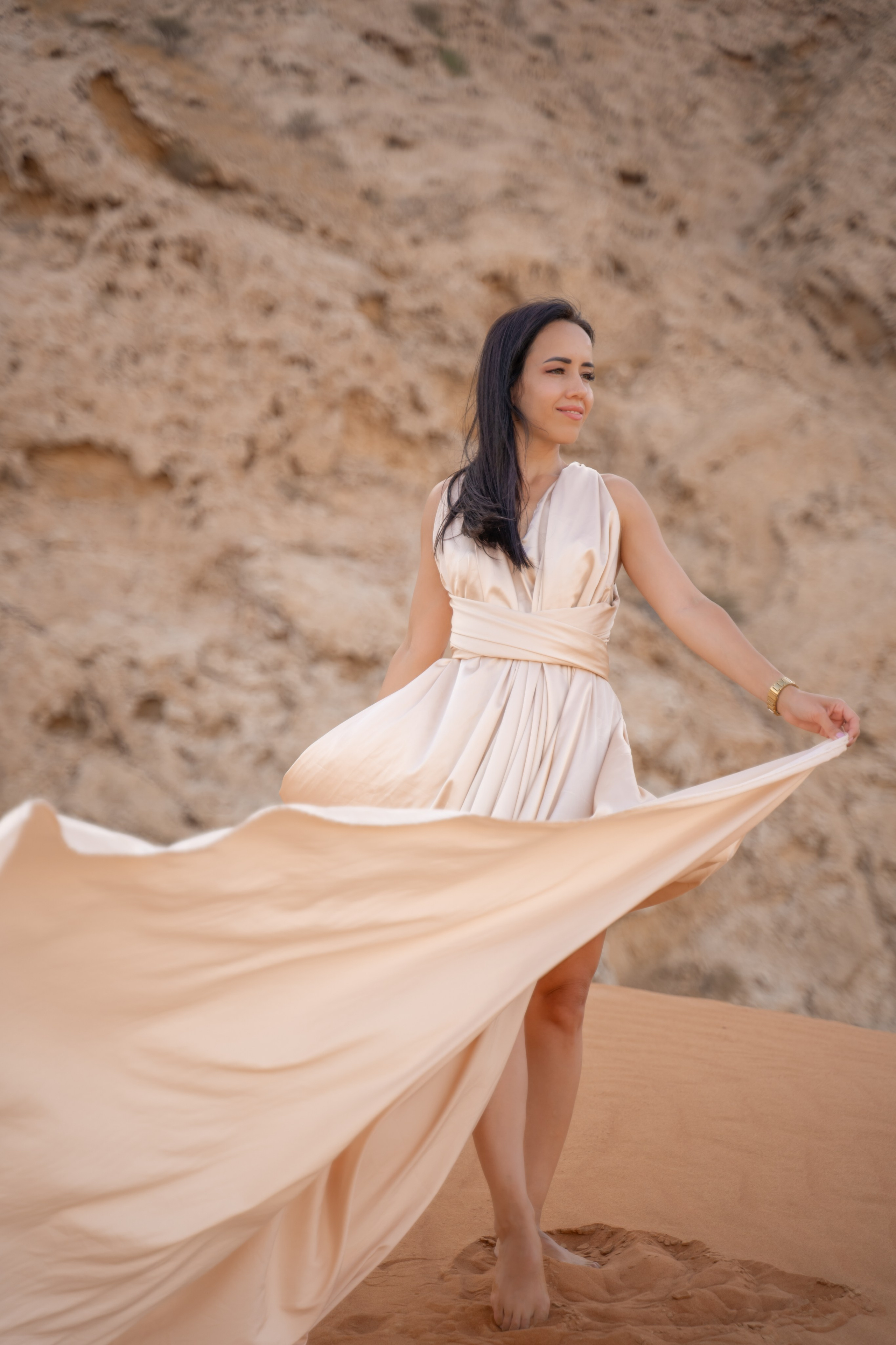 Flying dress in desert