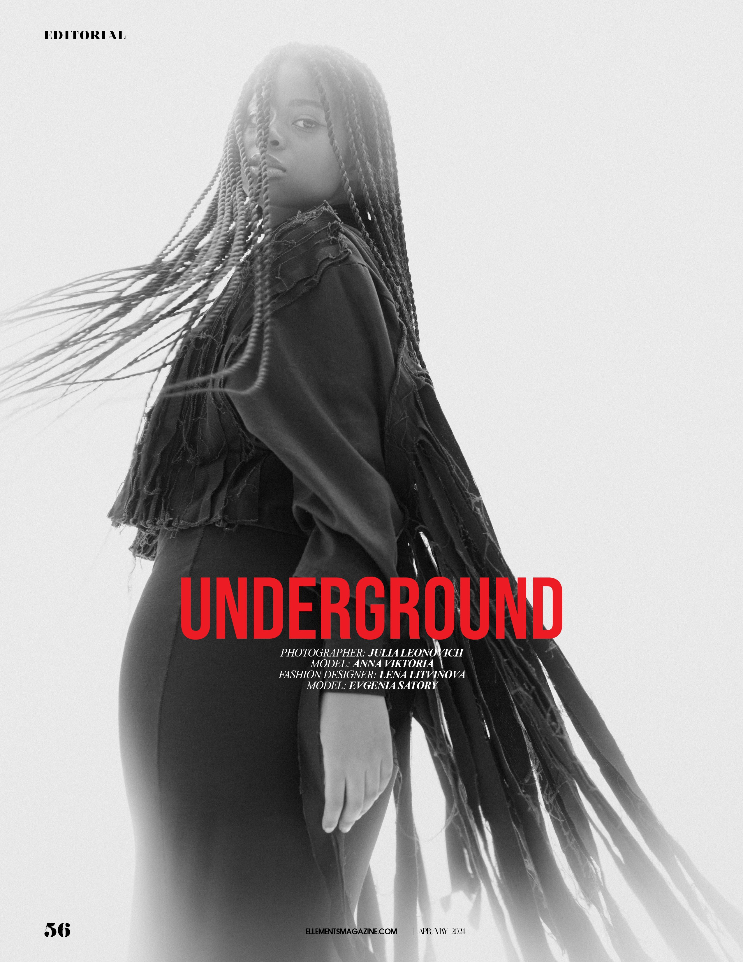 Негритянка с косами в черном жакете с бахромой, публикация в журнале Ellements.