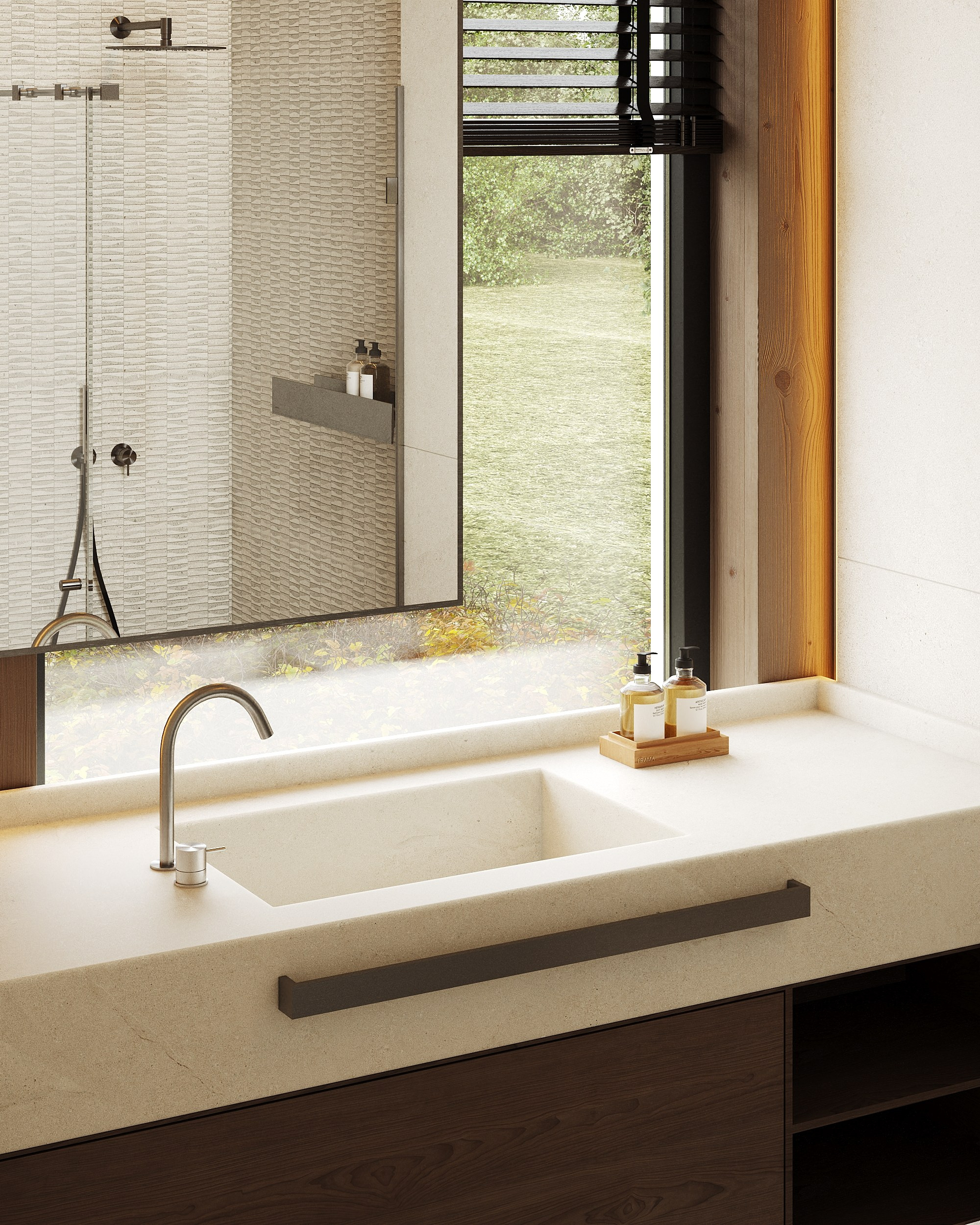 Современная минималистичная ванна с панорамным окном. 