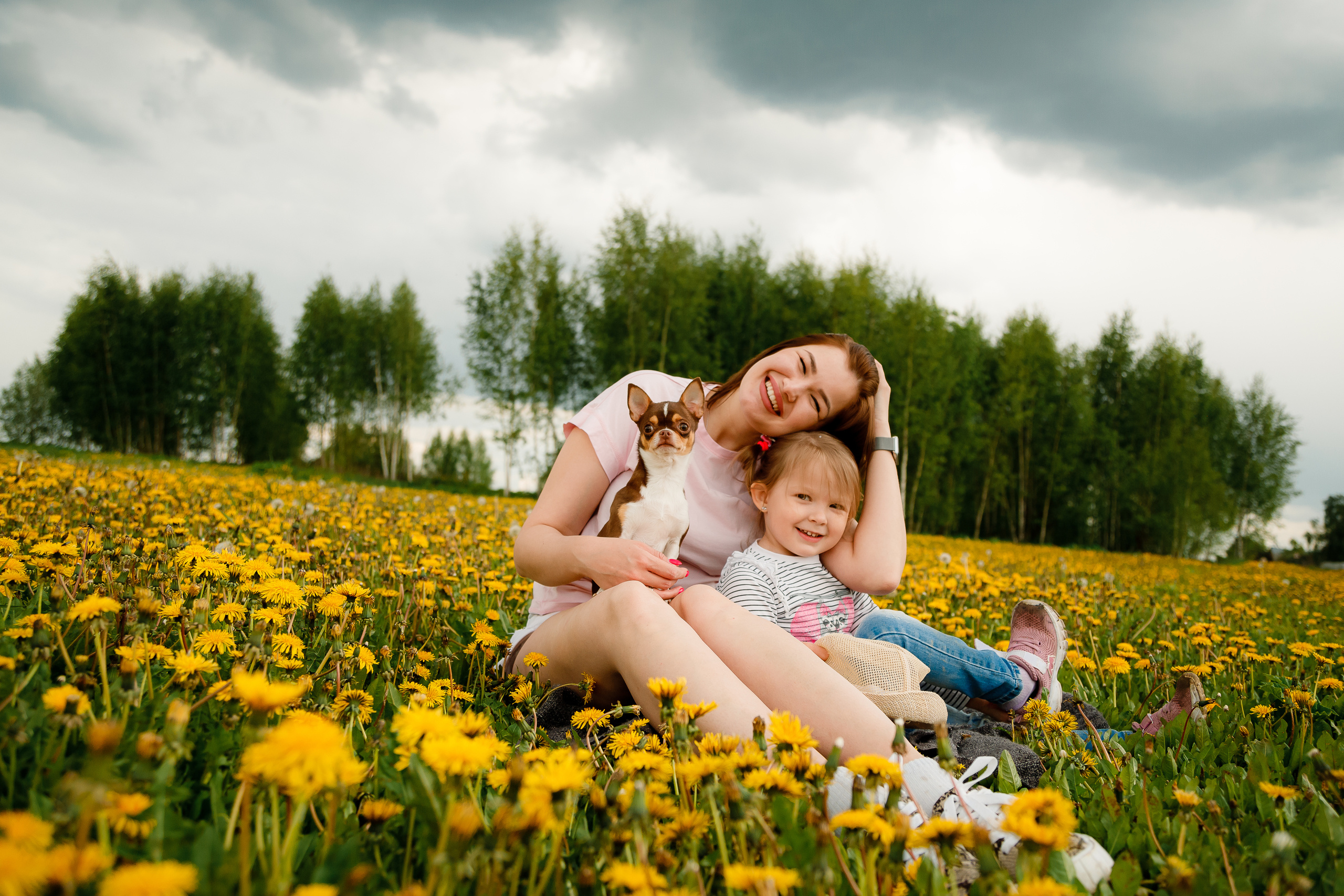 Семейная съемка в одуванчиках. Фотограф Карпачан Анастасия