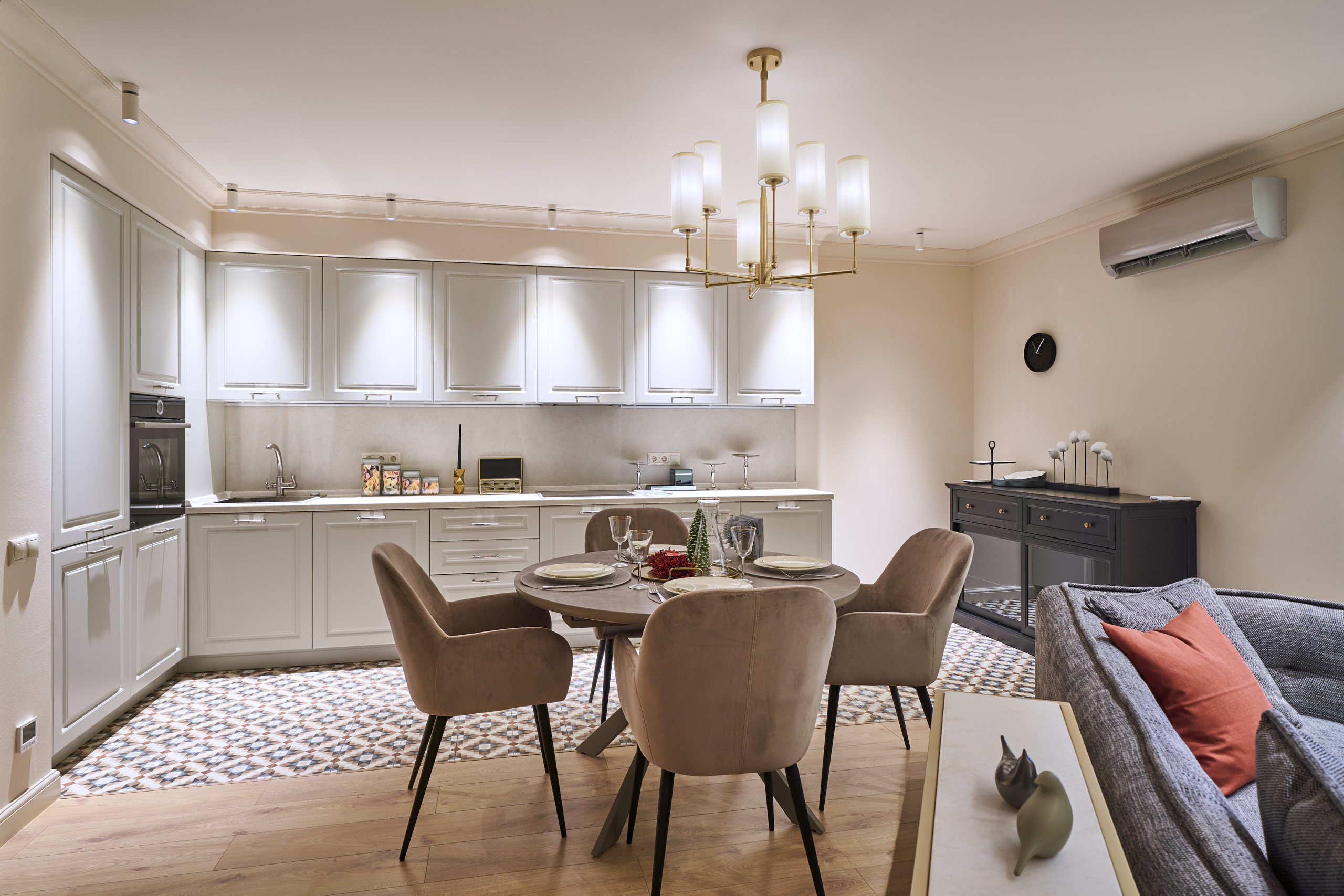 Демонстрационная квартира ЖК «Тургенев» - Краснодар - фото 2 - интерьер кухни гостиной столовой