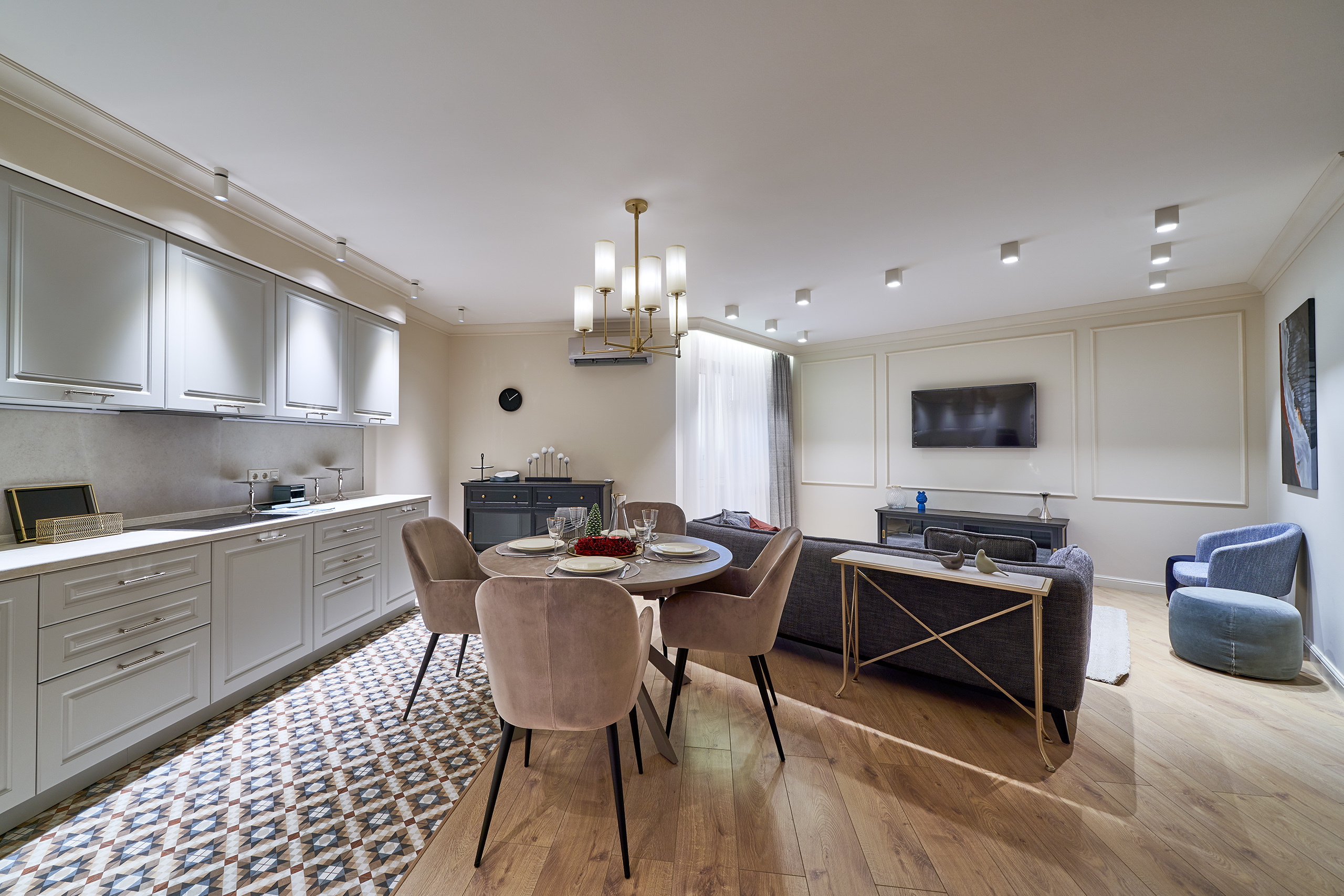 Демонстрационная квартира ЖК «Тургенев» - Краснодар - фото 3 - интерьер кухни гостиной столовой