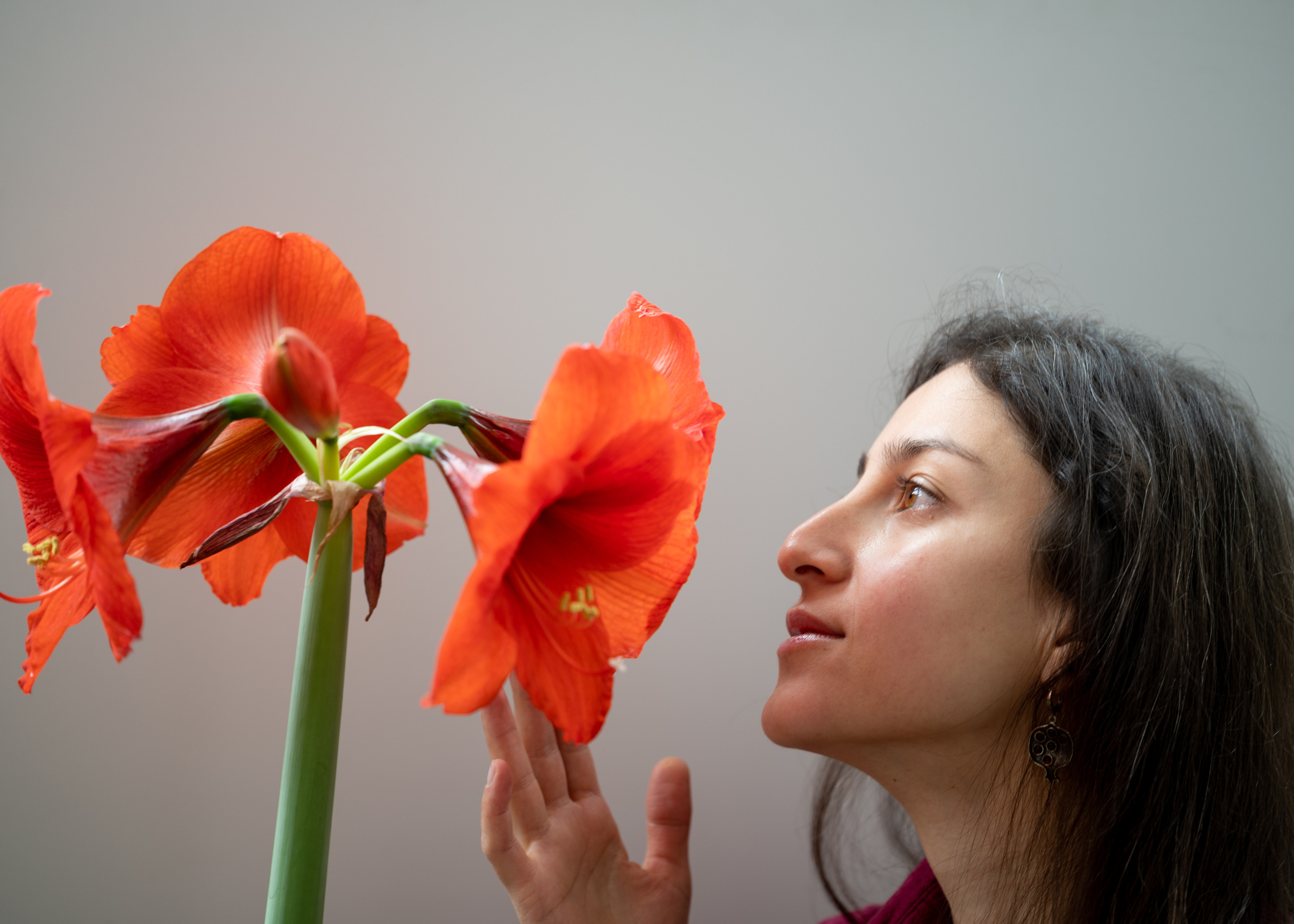 Фотосъёмка девушки с красным цветком