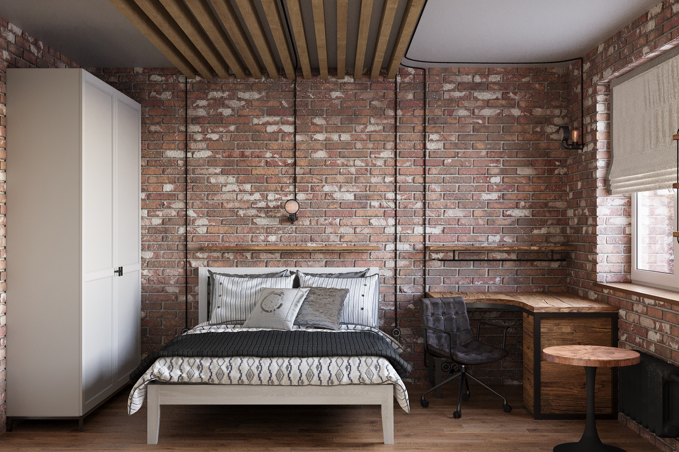 Спальня в стиле Loft. 3D-визуализации