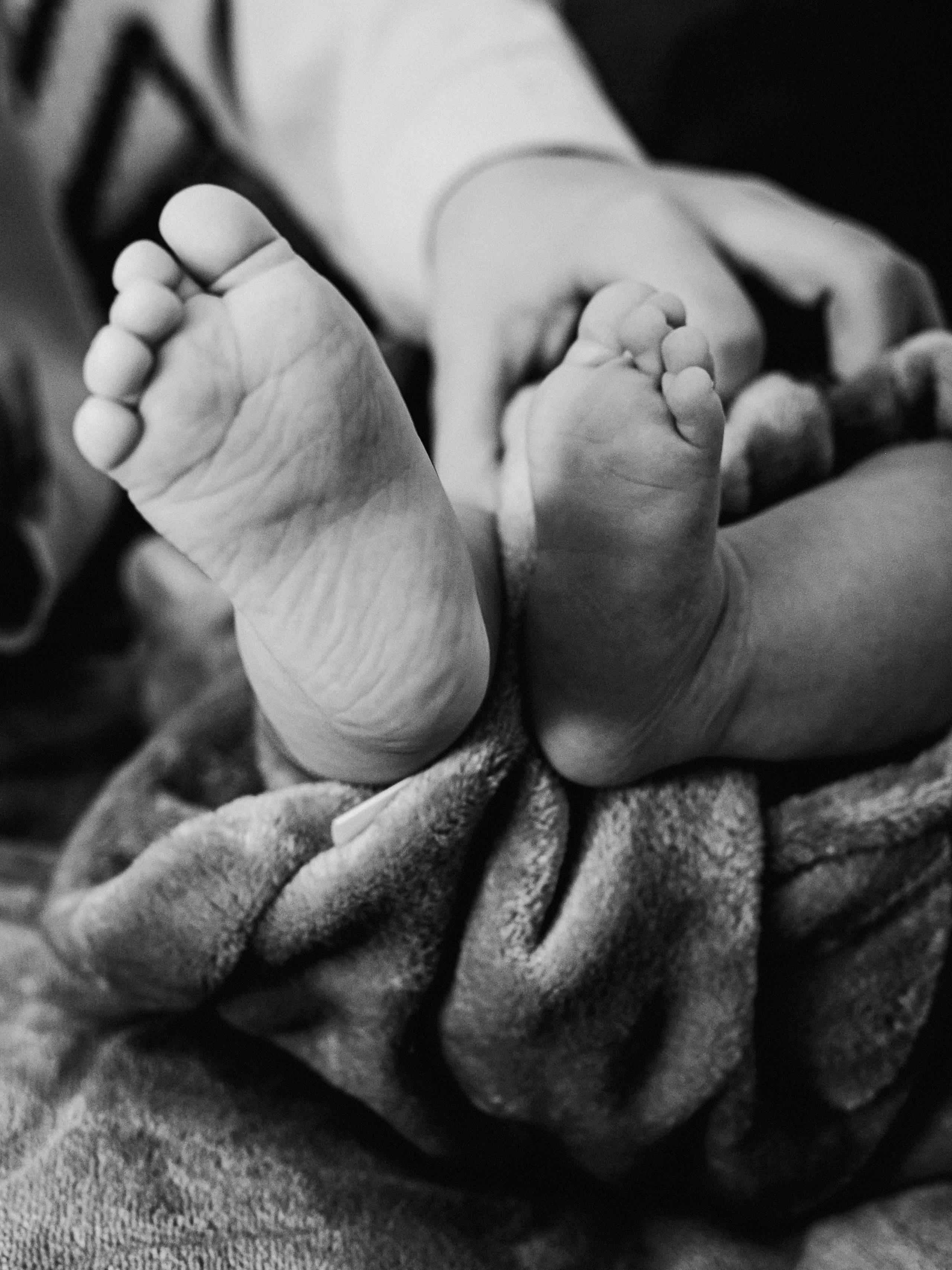 Детали фотосессии новорожденного — ножки малыша в пледе, Новосибирск