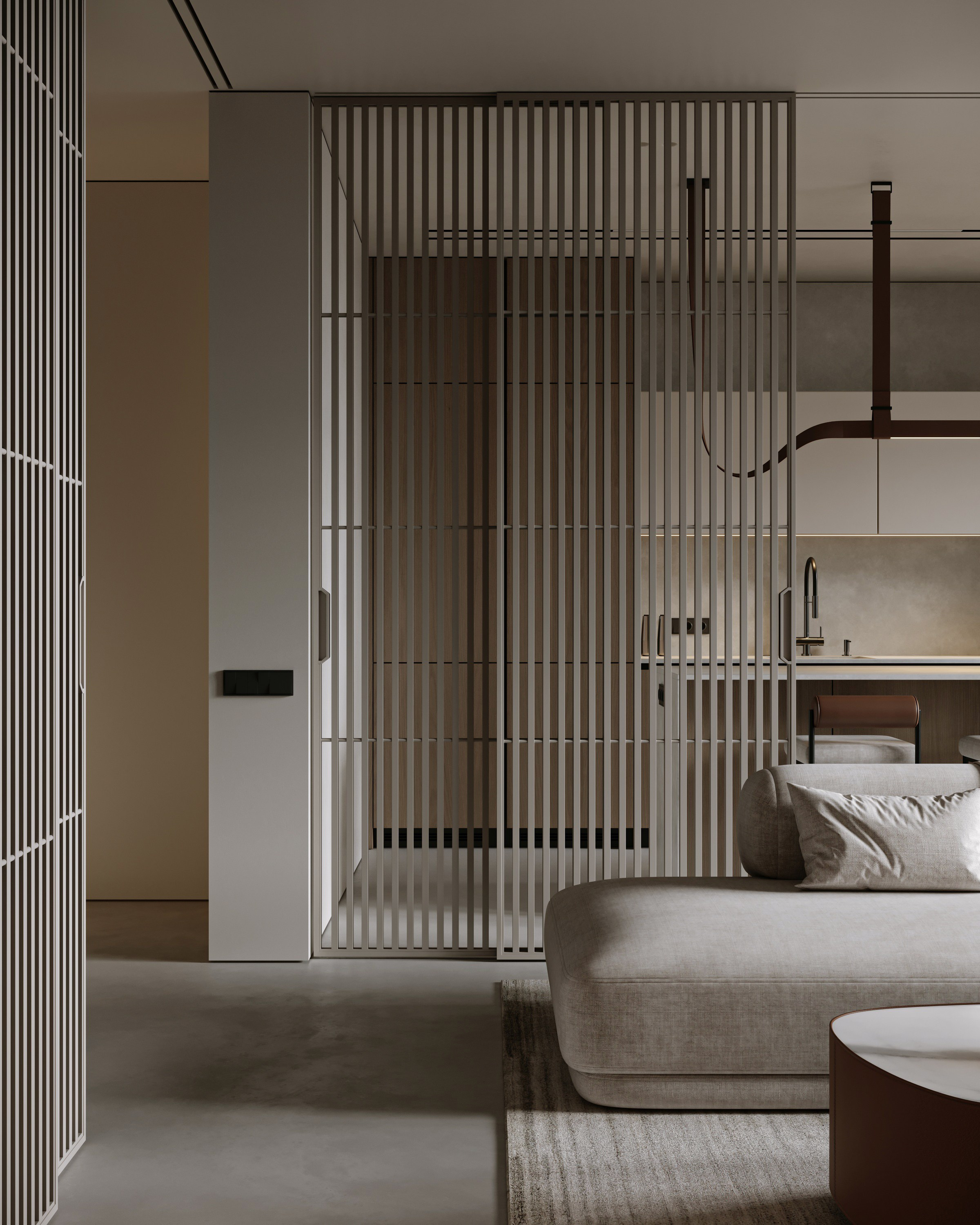 Кухня-гостиная с раздвижными перегородками