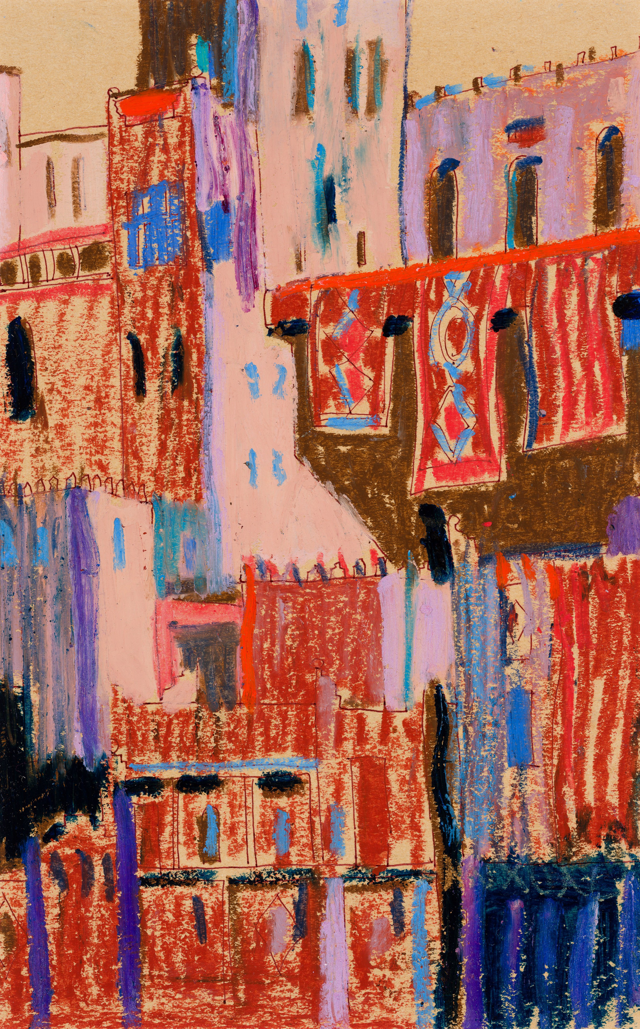 «Марокко-3» - художник Лариса Блохина (бумага, смешанная техника, 21,5x13 см, 2026)