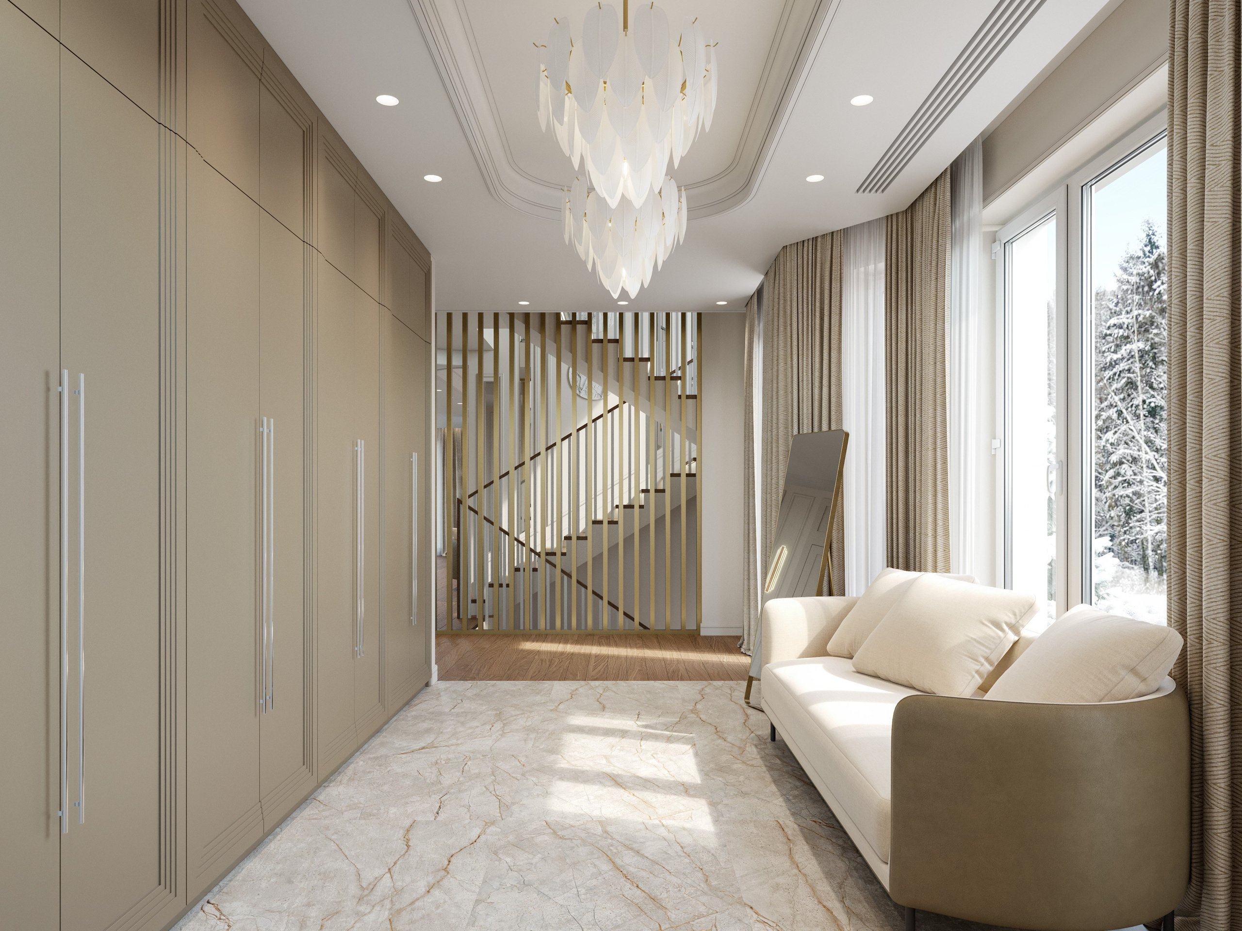 Входная группа с диваном и шкафом в классическом стиле - Визуализация интерьера