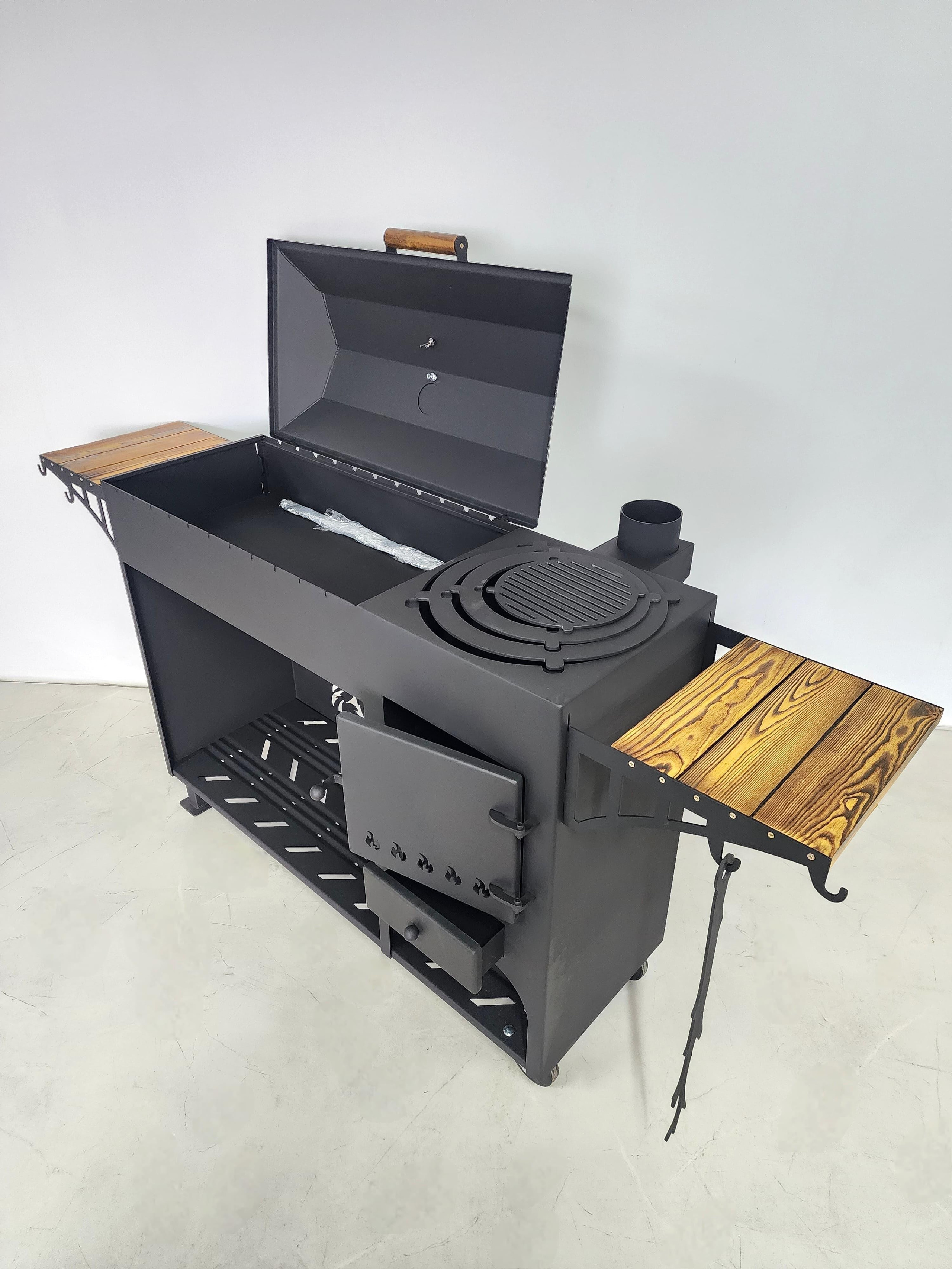 Мангал с печью под казан и крышкой барбекю. Купить / заказать мангал для дома в Краснодаре от производителя «Мангал Мастер»