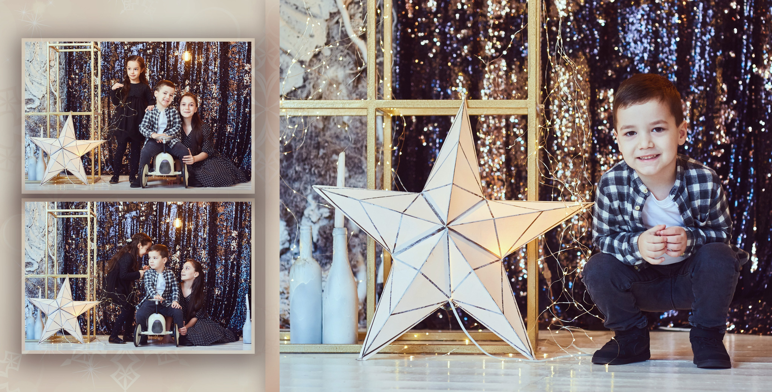 Трое красивых деток в стильном новогоднем интерьере. Фотохудожник Наталия Кирсанова