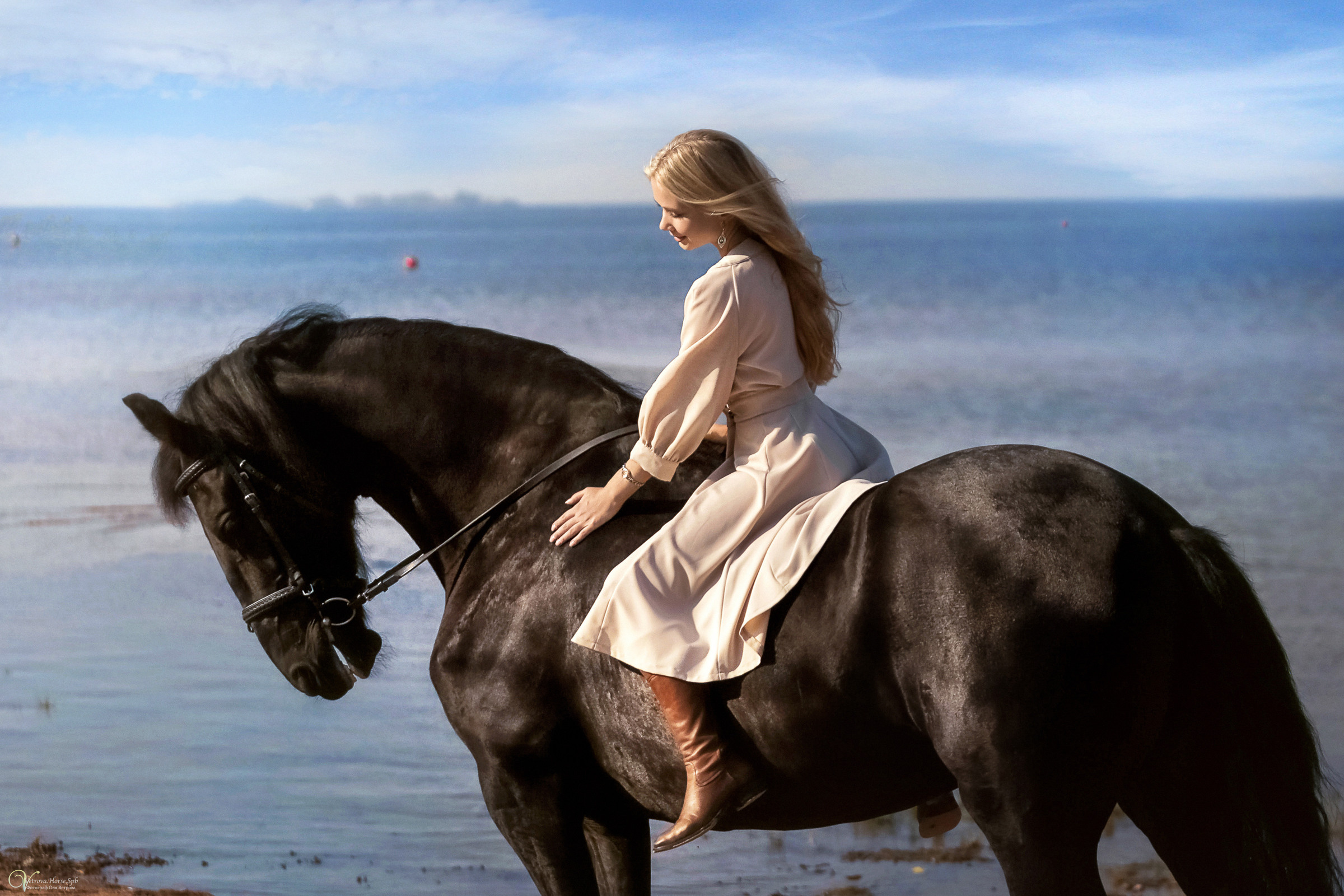 Фотосессия с вороным конем в СПб. Фотограф женский и мужской портрет Санкт-Петербург