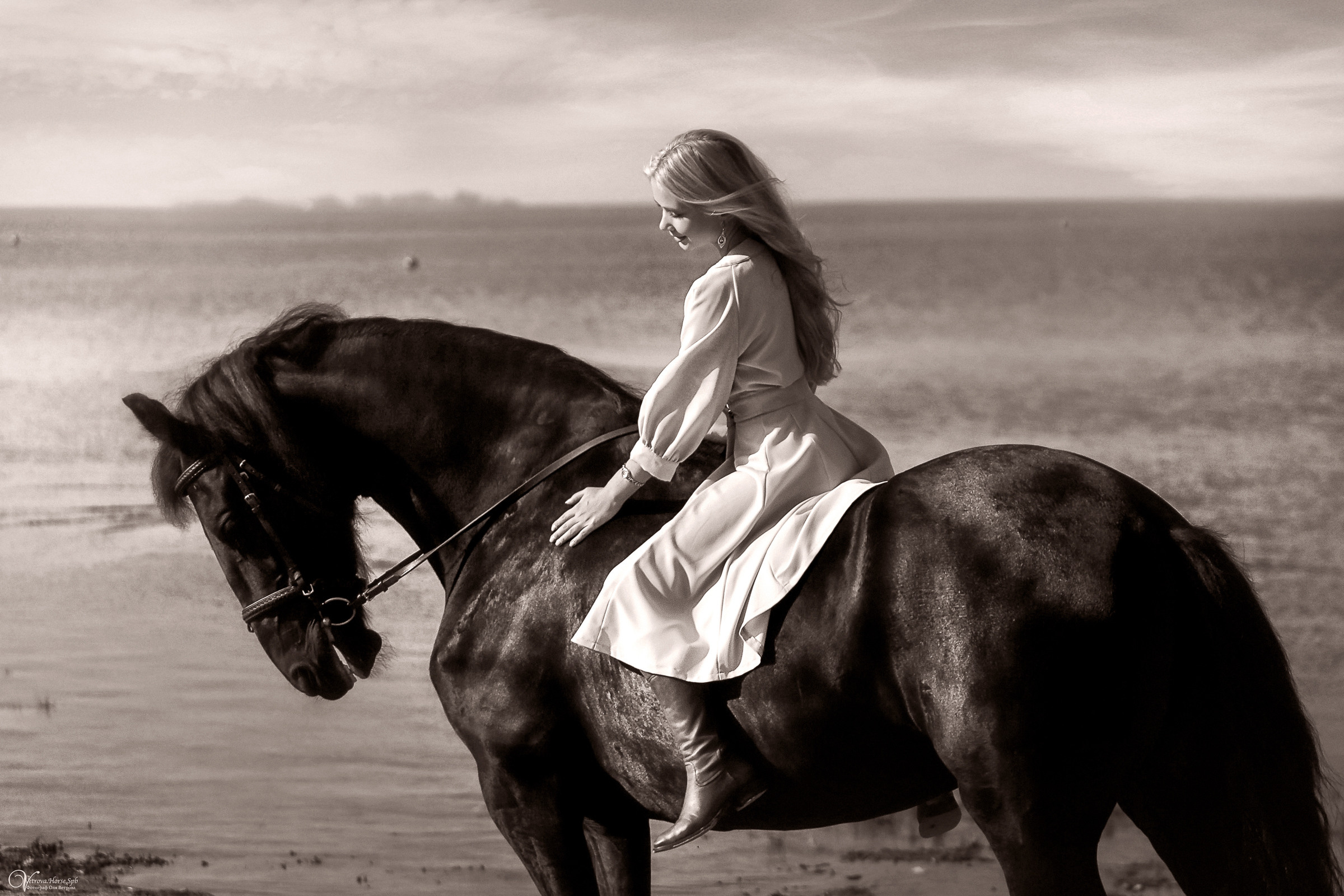 Фотосессия с вороным конем в СПб. Фотограф женский и мужской портрет Санкт-Петербург