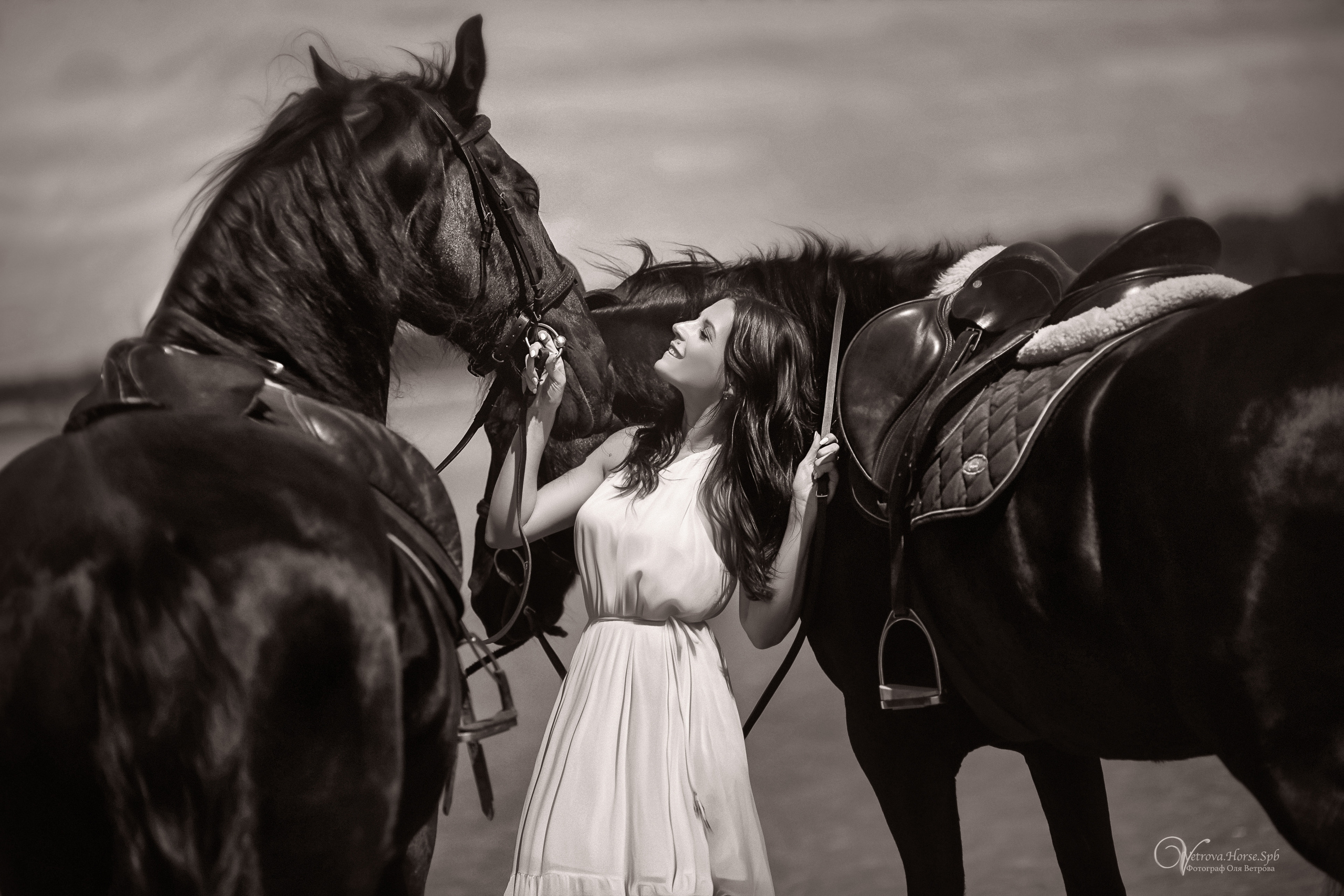 Фотосессия  с двумя конями в Санкт-Петербурге. Фотограф женский и мужской портрет Санкт-Петербург