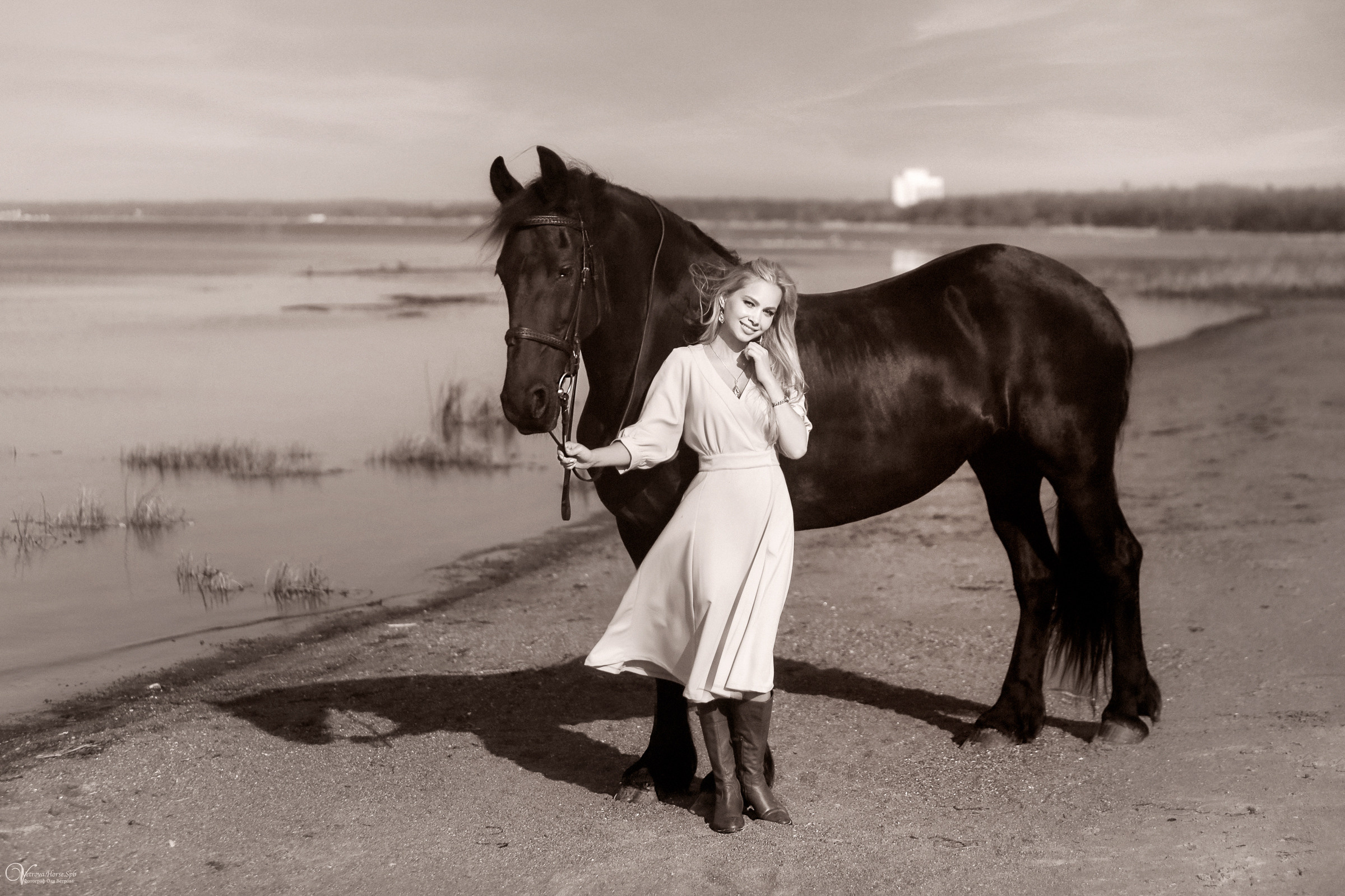 Фотосессия с вороным конем в СПб. Фотограф женский и мужской портрет Санкт-Петербург
