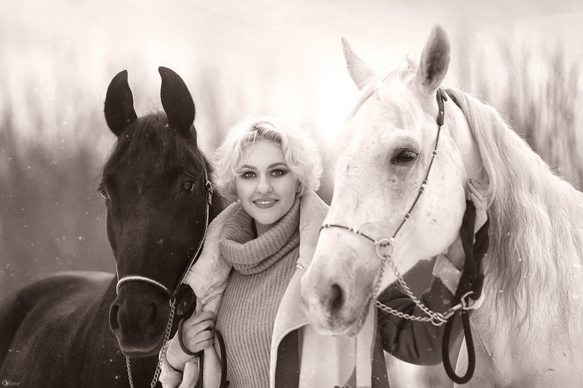 Съемка девушки и два коня. Фотограф женский и мужской портрет Санкт-Петербург