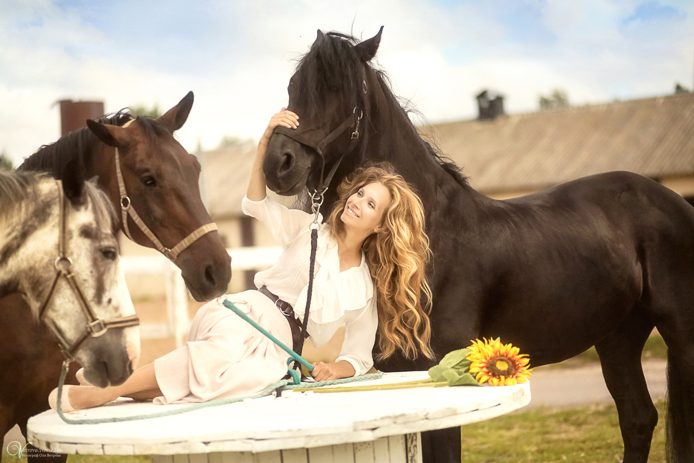 Фотосессия девушка и табун лошадей. Фотограф женский и мужской портрет Санкт-Петербург