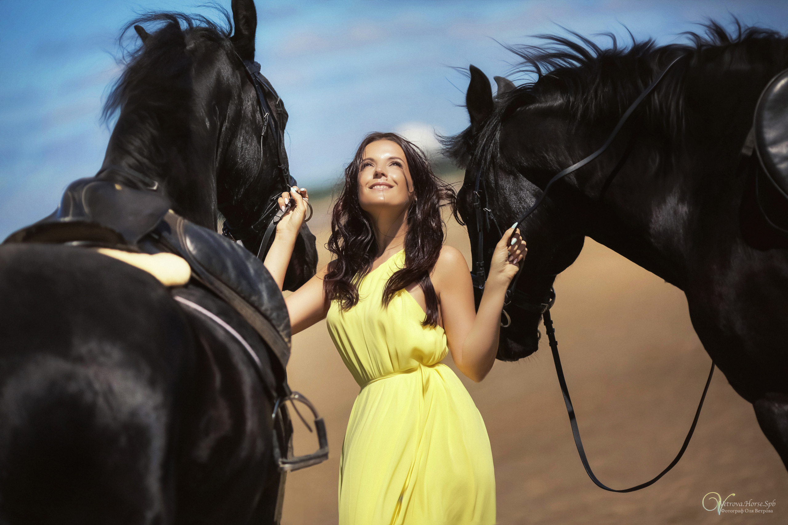 Фотосессия  с двумя конями в Санкт-Петербурге. Фотограф женский и мужской портрет Санкт-Петербург