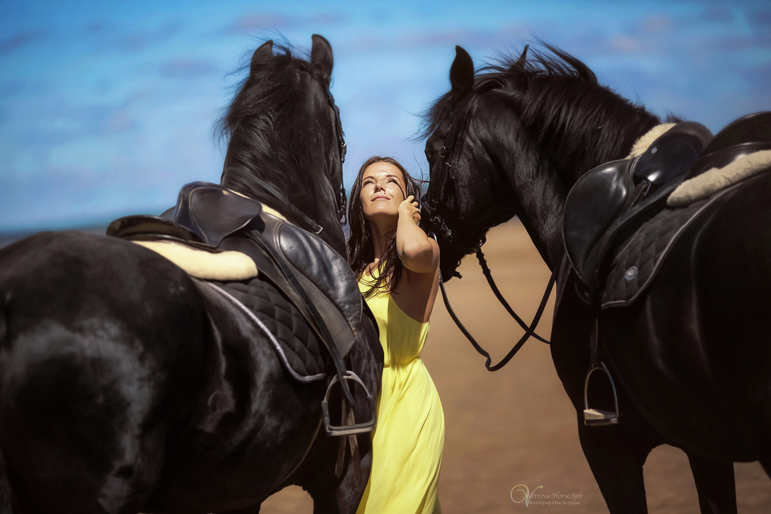 Фотосессия  с двумя конями в Санкт-Петербурге. Фотограф женский и мужской портрет Санкт-Петербург