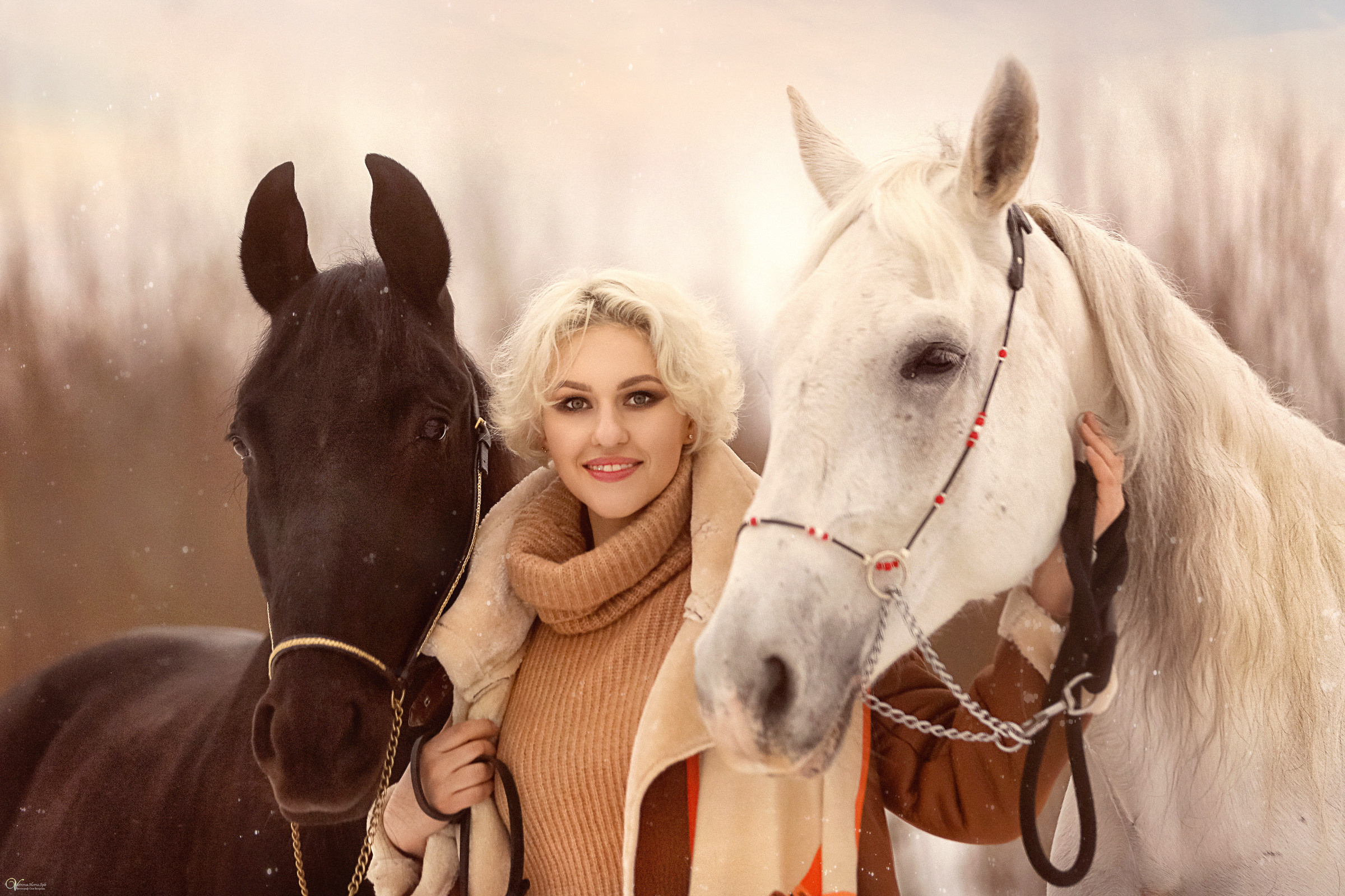 Съемка девушки и два коня. Фотограф женский и мужской портрет Санкт-Петербург