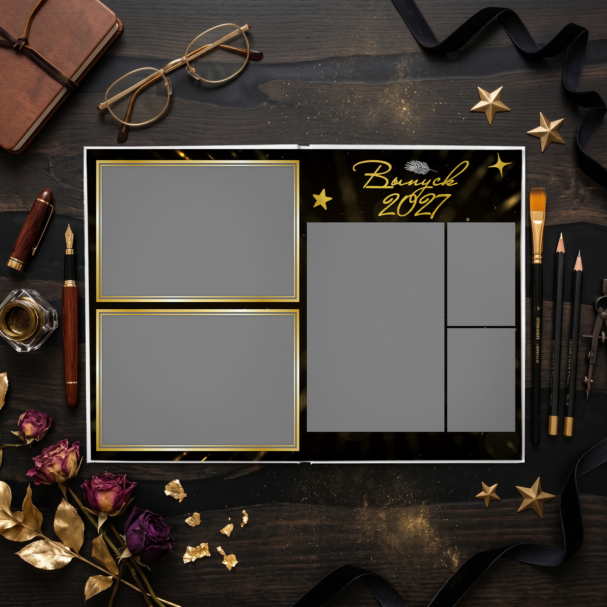 026 Gold Black. Дизайны, psd шаблоны школьных и выпускных альбомов и обложек