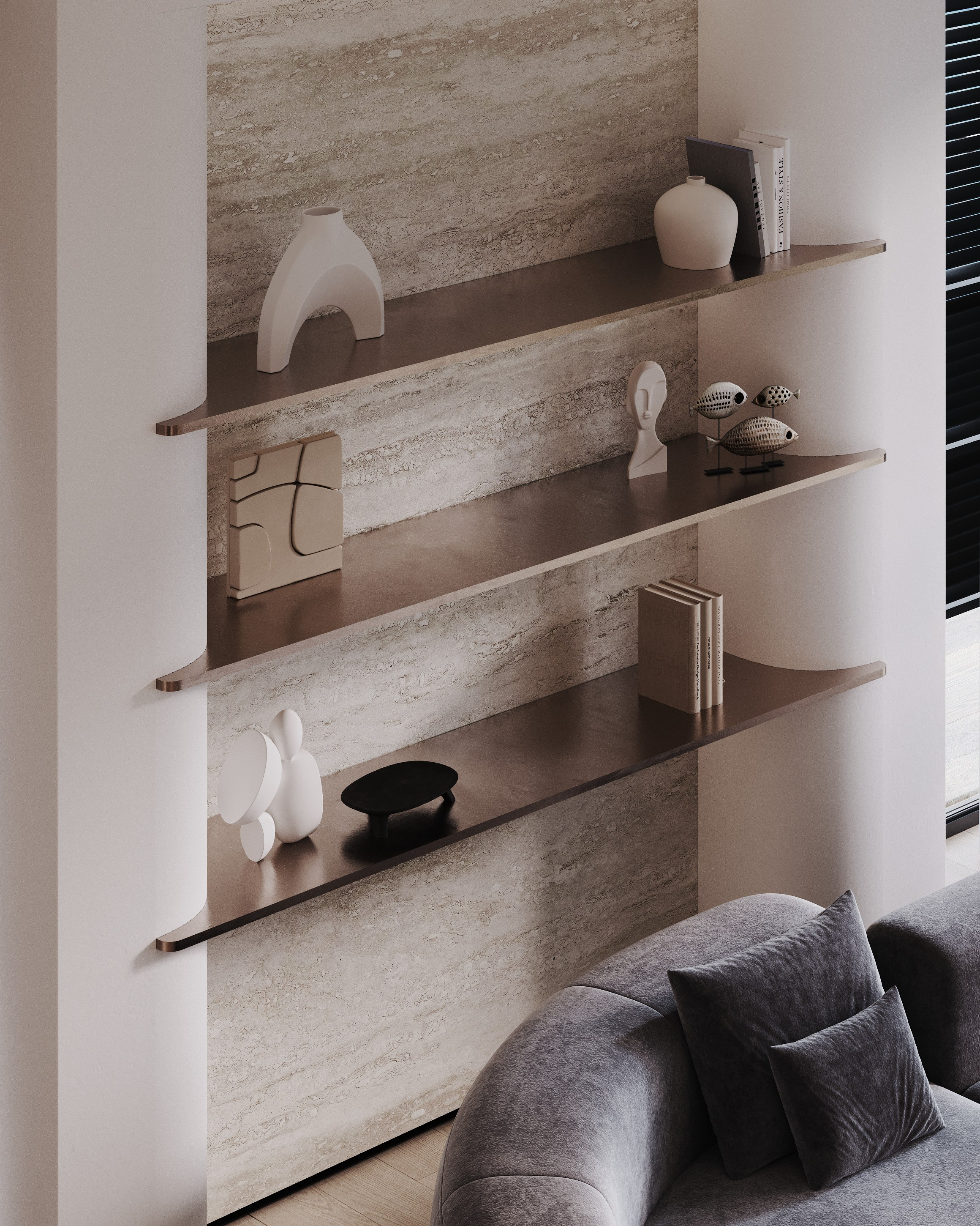 визуализация кухни - гостиной в минималистичном современном  стиле 