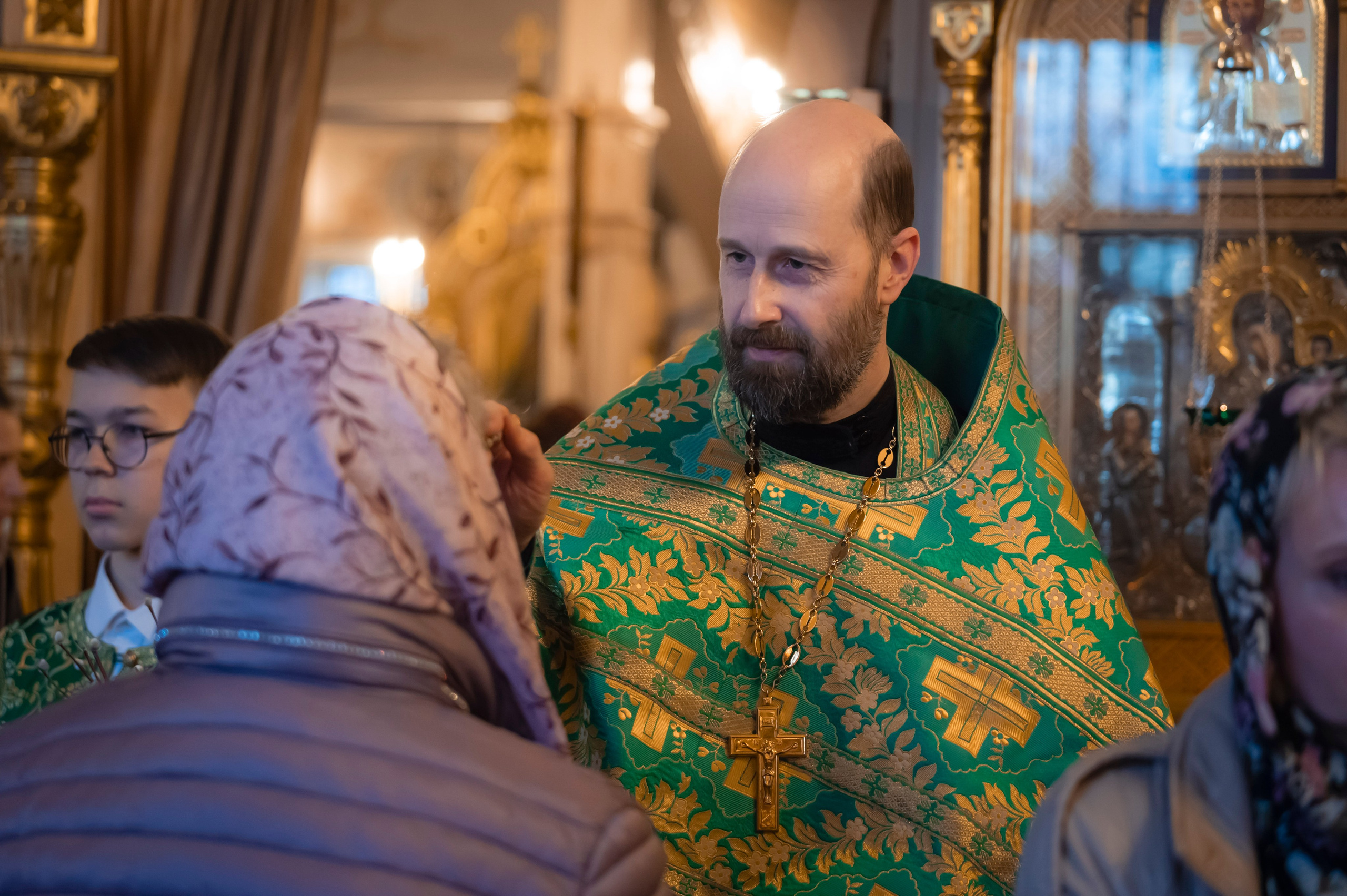 Богородский Храм. Всенощное бдение. Освящение верб. Антон и Татьяна Денисенко — В храме