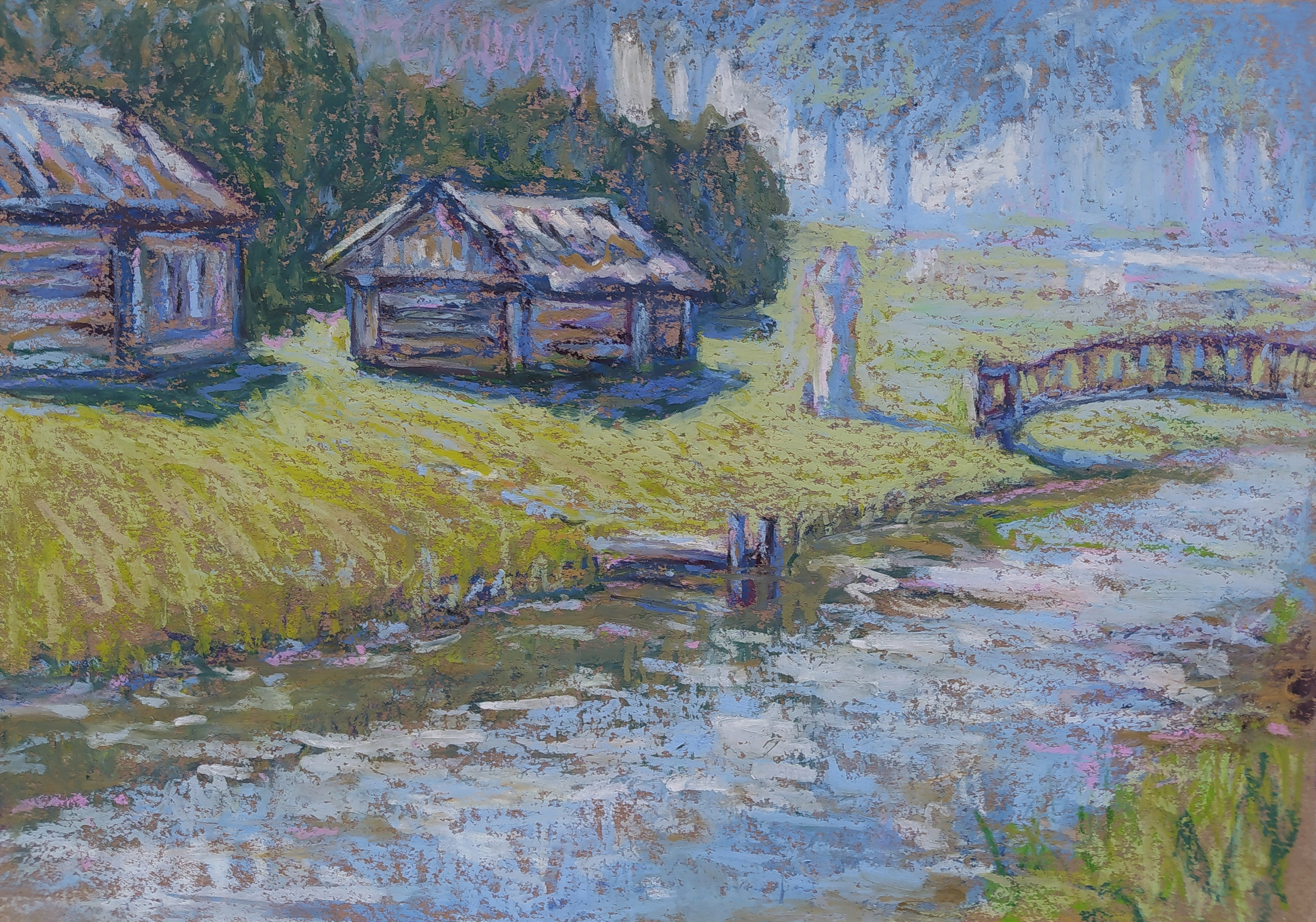 Пейзаж масляной пастелью, рисунок - Импрессионизм, вид в Вятском