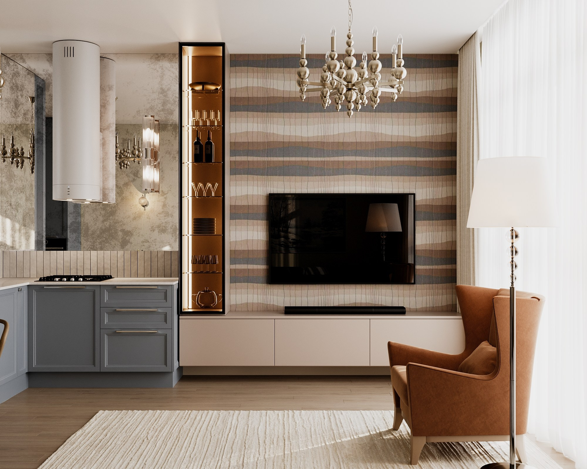 Кухня —гостиная Финал. Визуализатор Векшина Елена