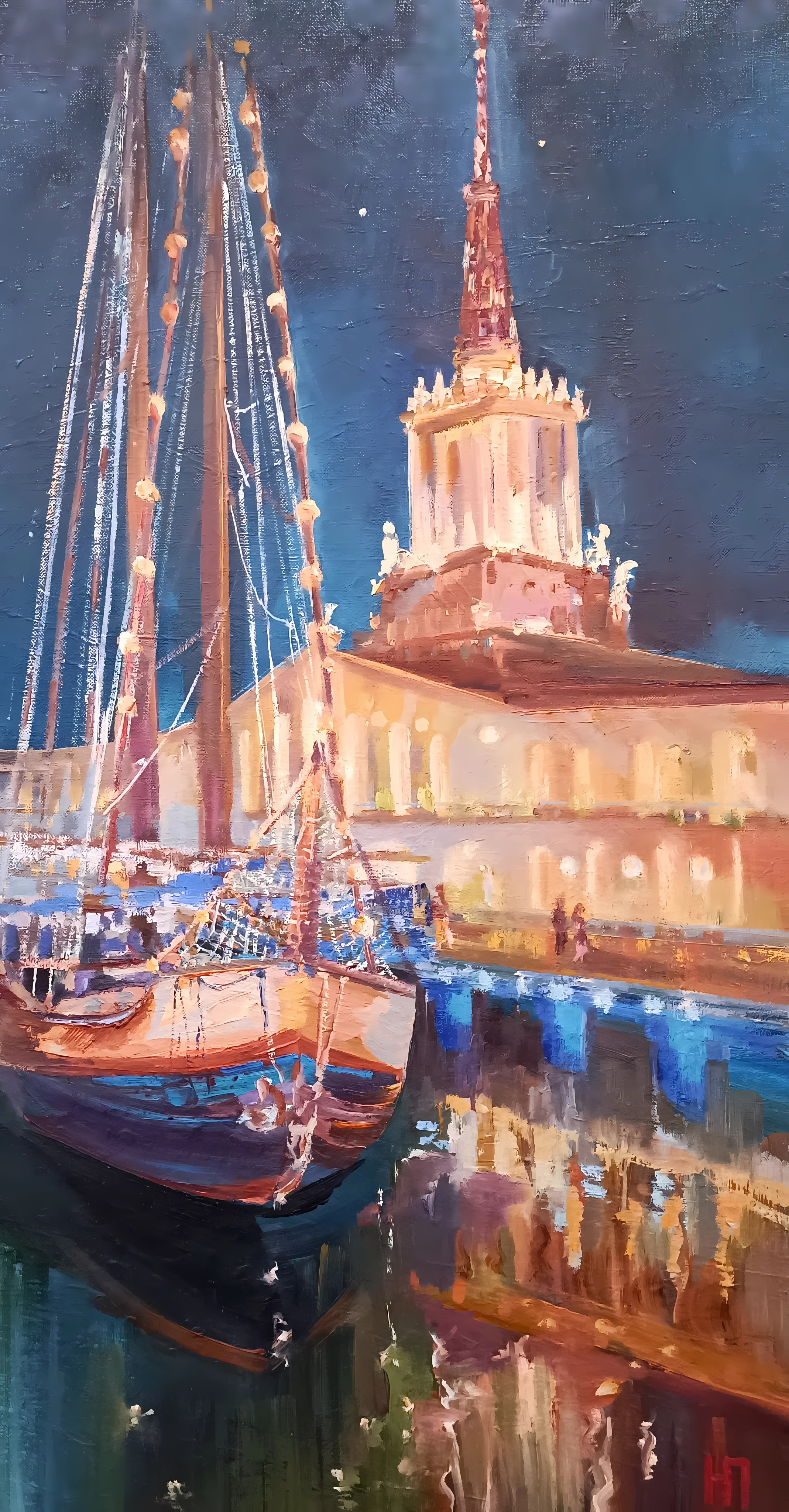 Оригинальная картина маслом, Сочи, прибрежное искусство на продажу, картина с гаванью, картина с синей лодкой, современный художник-маринист, современное искусство морского пейзажа, морское настенное искусство, коллекционное произведение искусства, искусство, вдохновлённое морем