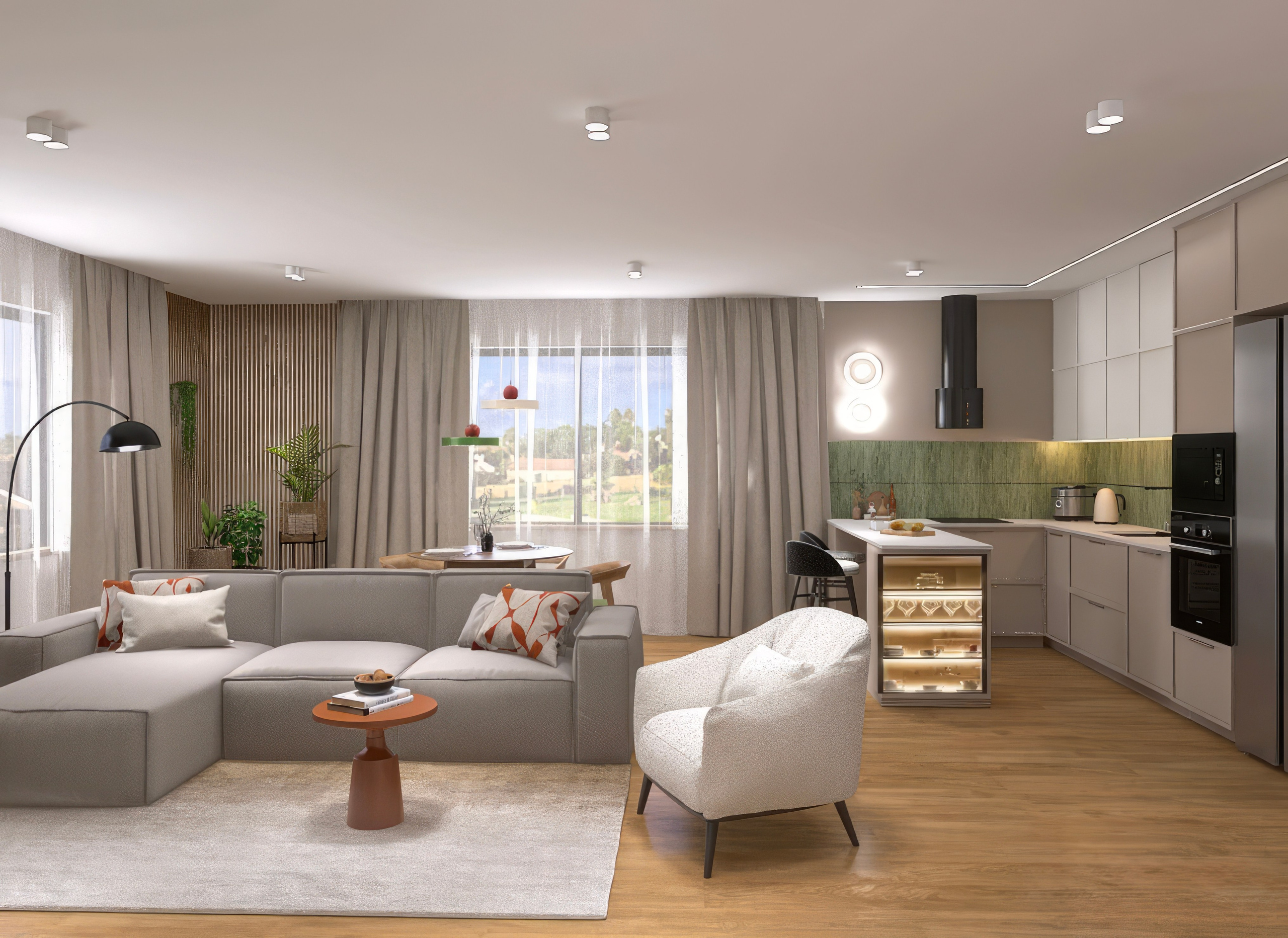 Кухня-гостиная и Санузел из загородного дома, г. Пермь. Дизайнер интерьера в Санкт-Петербурге Ольга Рытаровская