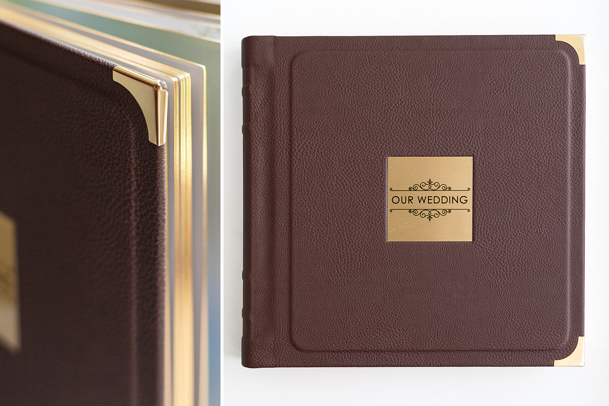 Свадебная фотокнига ручной работы с металлическим декором на обложке